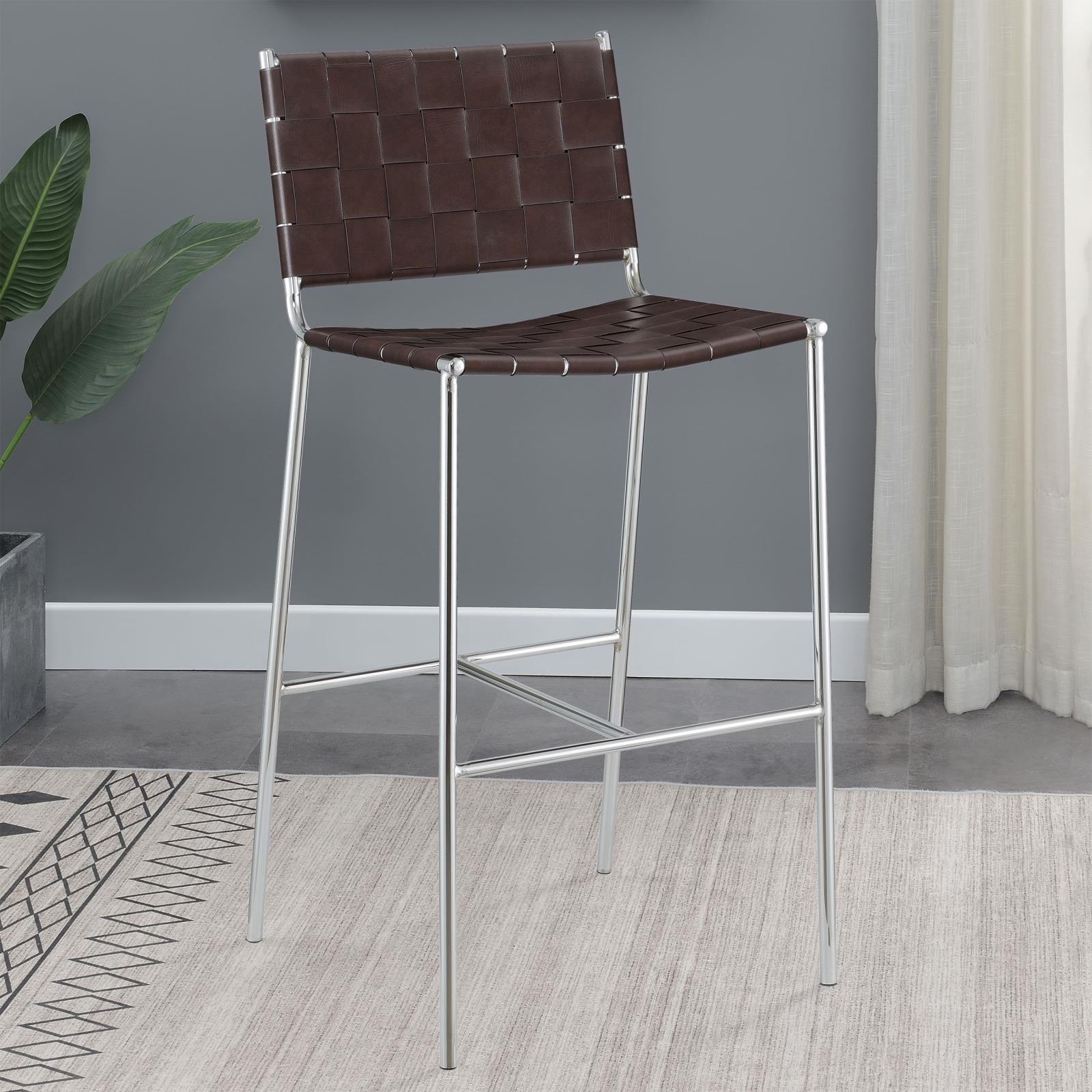 Adelaide Brown/Chrome Upholstered Bar Stool with Open Back - 183584 - Luna Furniture - Dallas Store