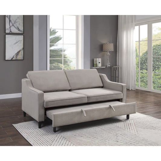 Adelia Cobblestone Velvet Convertible Studio Sofa with Pull-out Bed - 9428CB-3CL - Luna Furniture - Dallas Store