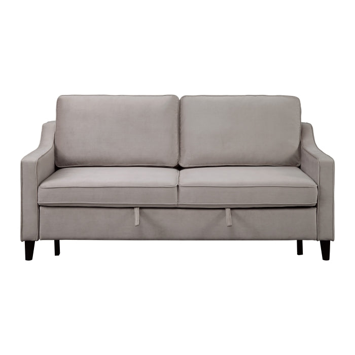 Adelia Cobblestone Velvet Convertible Studio Sofa with Pull-out Bed - 9428CB-3CL - Luna Furniture - Dallas Store