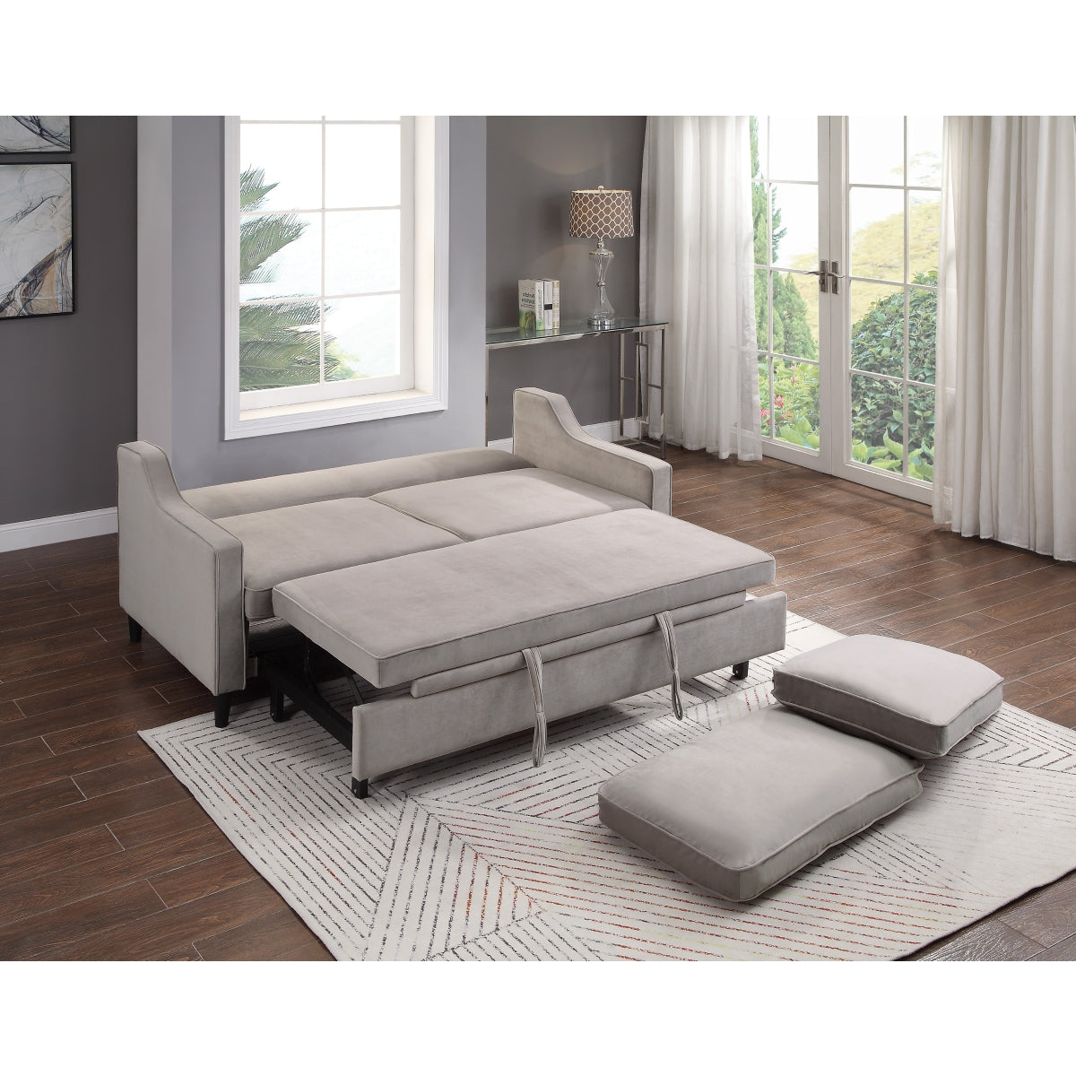 Adelia Cobblestone Velvet Convertible Studio Sofa with Pull-out Bed - 9428CB-3CL - Luna Furniture - Dallas Store