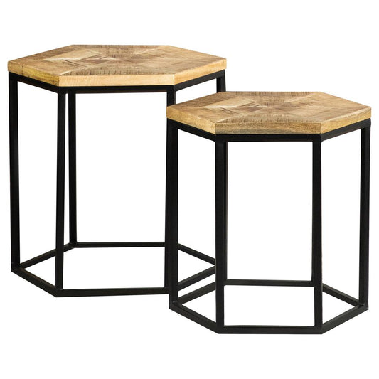Adger 2-Piece Hexagon Nesting Tables Natural/Black - 935844 - Luna Furniture - Dallas Store