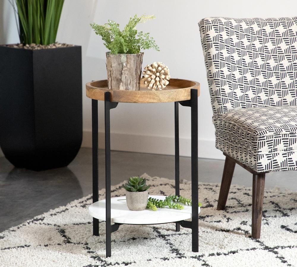 Adhvik Natural/Black Round Accent Table with Marble Shelf - 931218 - Luna Furniture - Dallas Store