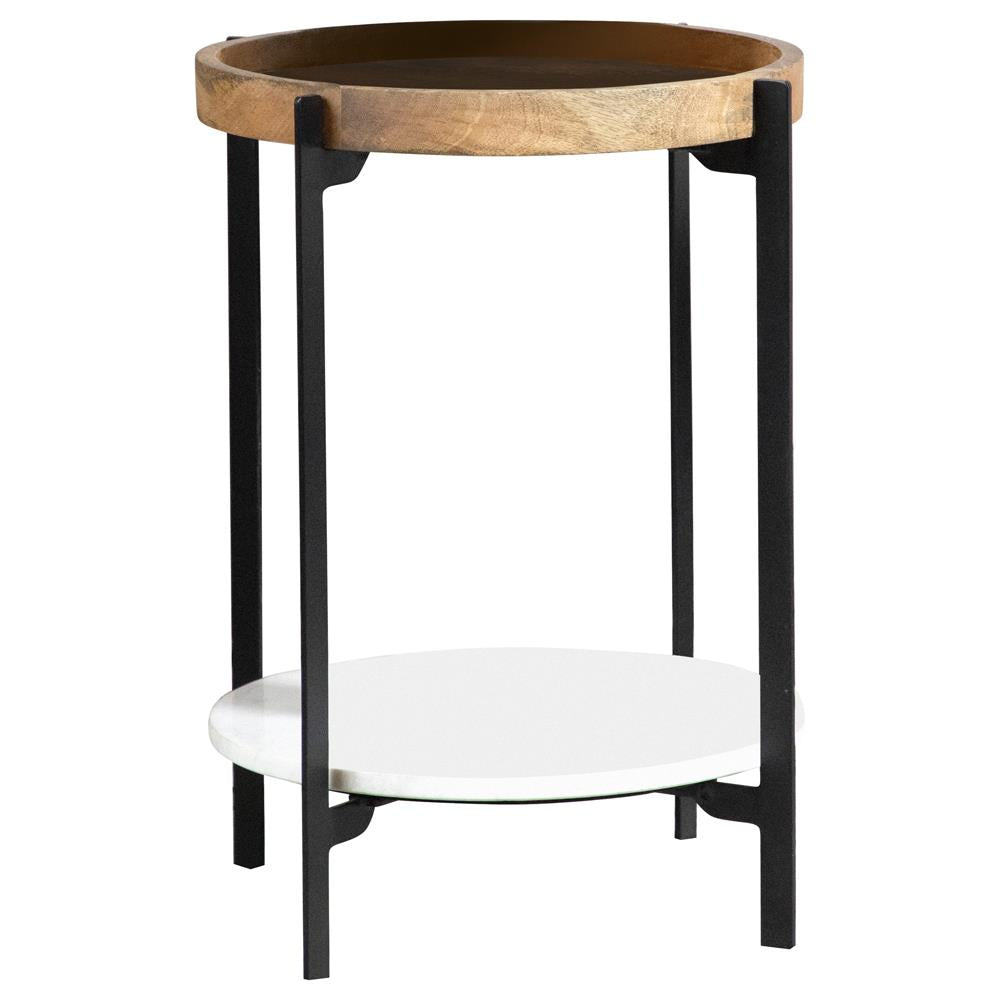Adhvik Natural/Black Round Accent Table with Marble Shelf - 931218 - Luna Furniture - Dallas Store