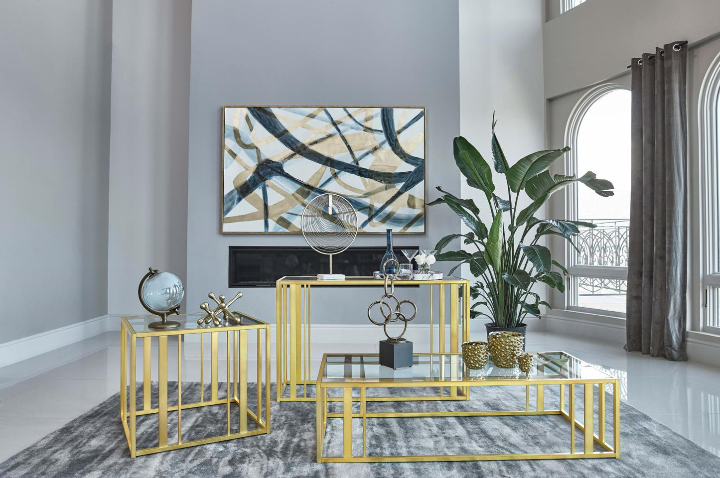 Adri Matte Brass Metal Frame Coffee Table - 723608 - Luna Furniture - Dallas Store