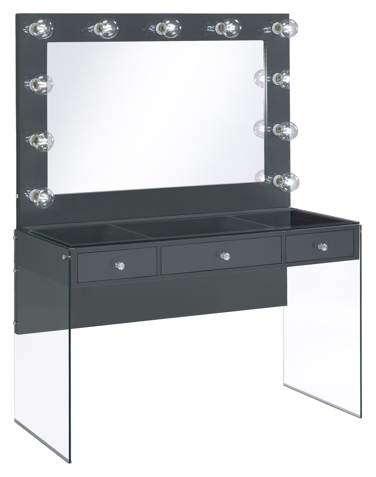 Afshan 3-Drawer Vanity Desk with Lighting Mirror Gray High Gloss - 935923 - Luna Furniture - Dallas Store