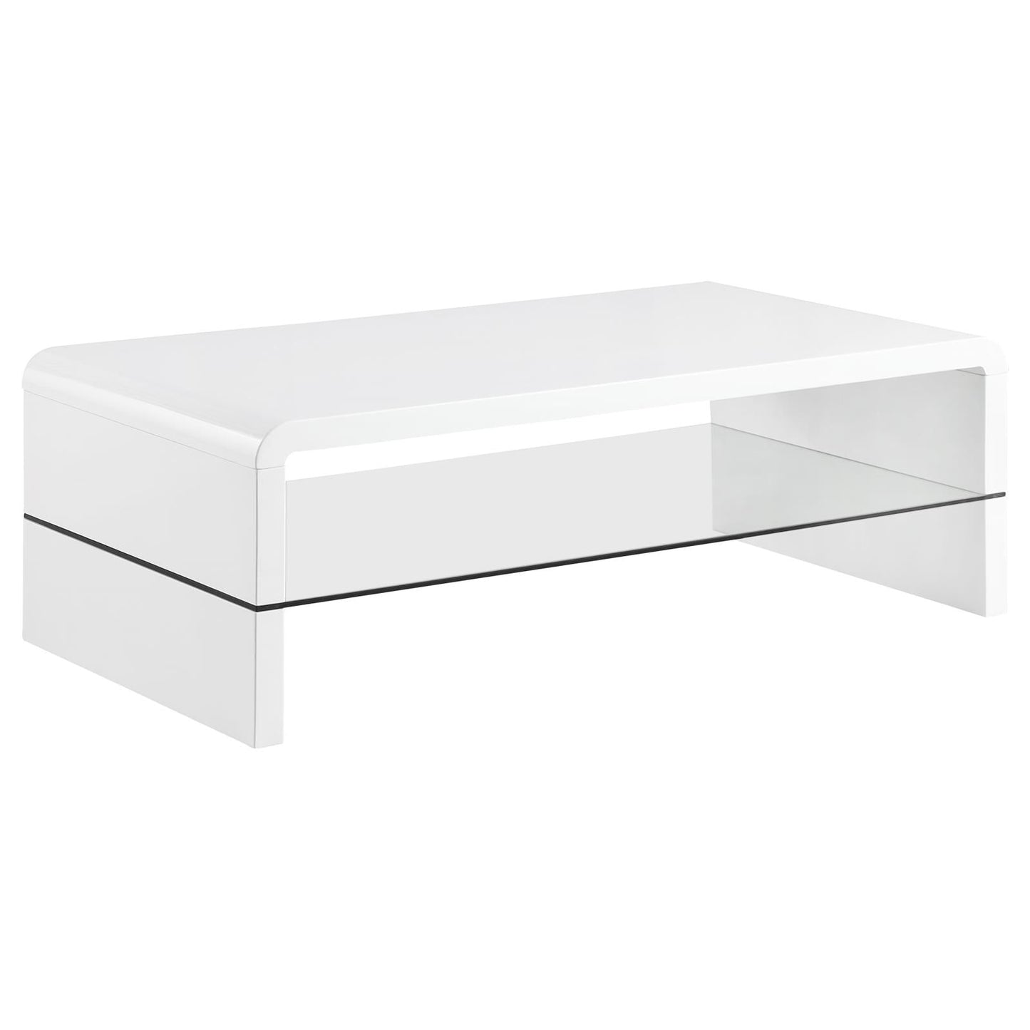 Airell White High Gloss Rectangular Coffee Table with Glass Shelf - 703798 - Luna Furniture - Dallas Store