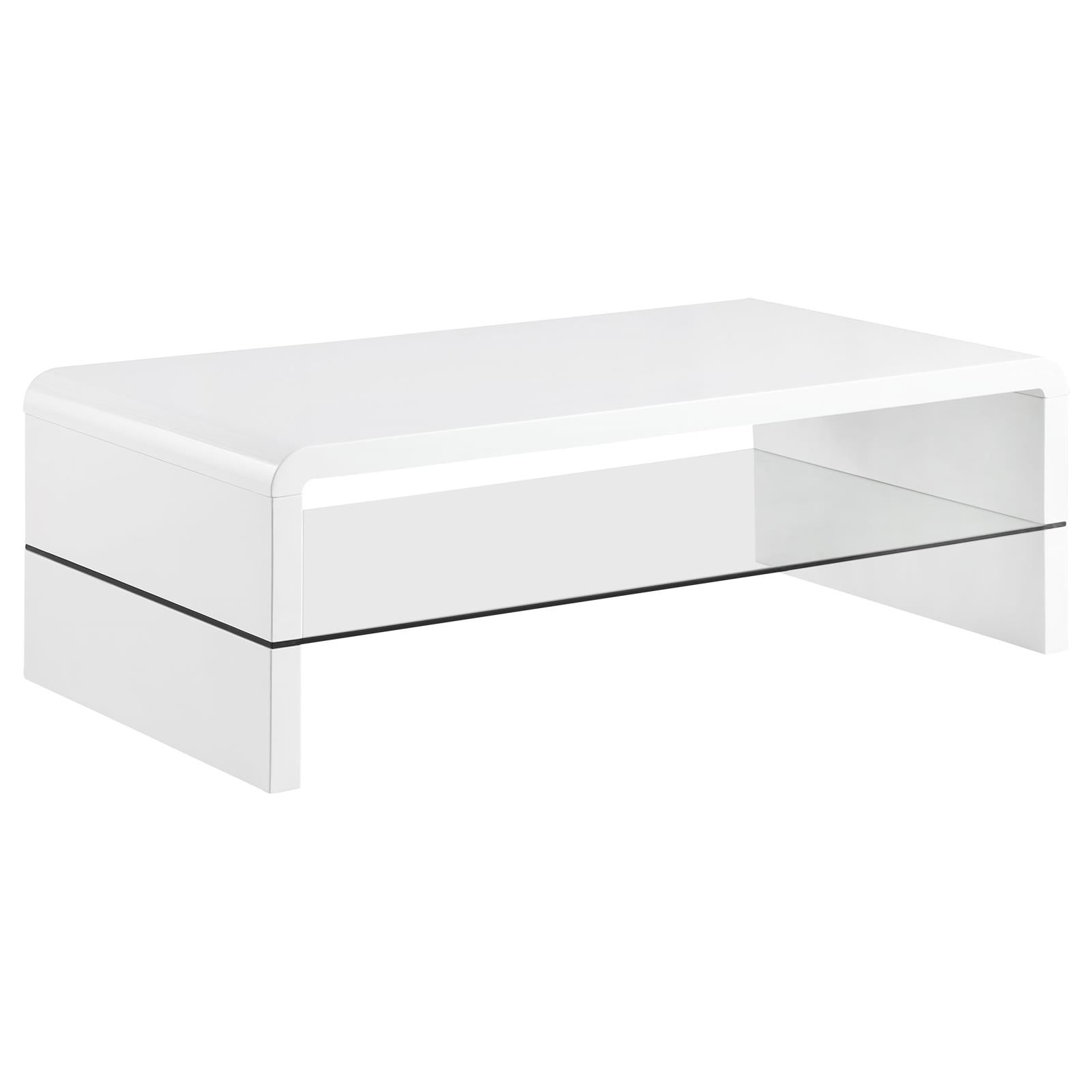 Airell White High Gloss Rectangular Coffee Table with Glass Shelf - 703798 - Luna Furniture - Dallas Store