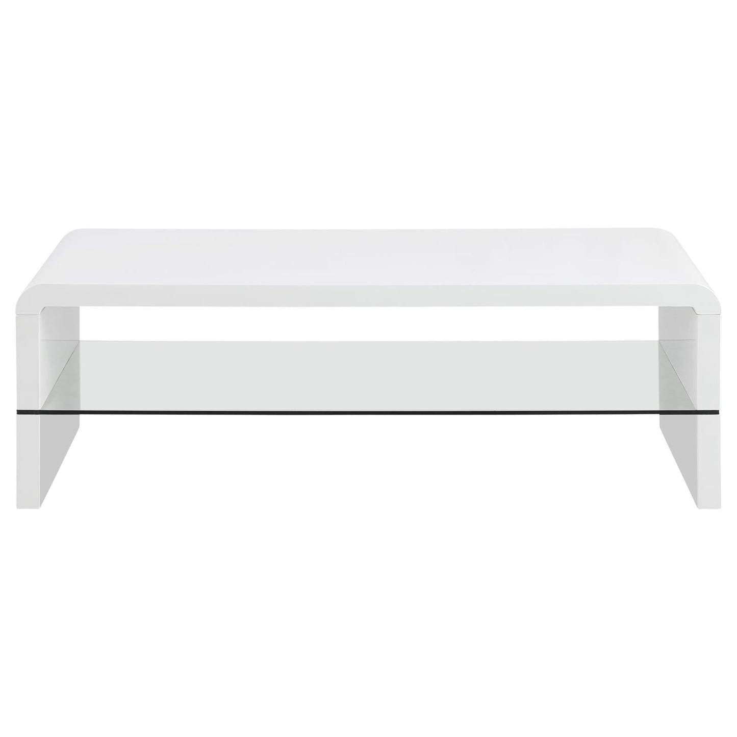 Airell White High Gloss Rectangular Coffee Table with Glass Shelf - 703798 - Luna Furniture - Dallas Store