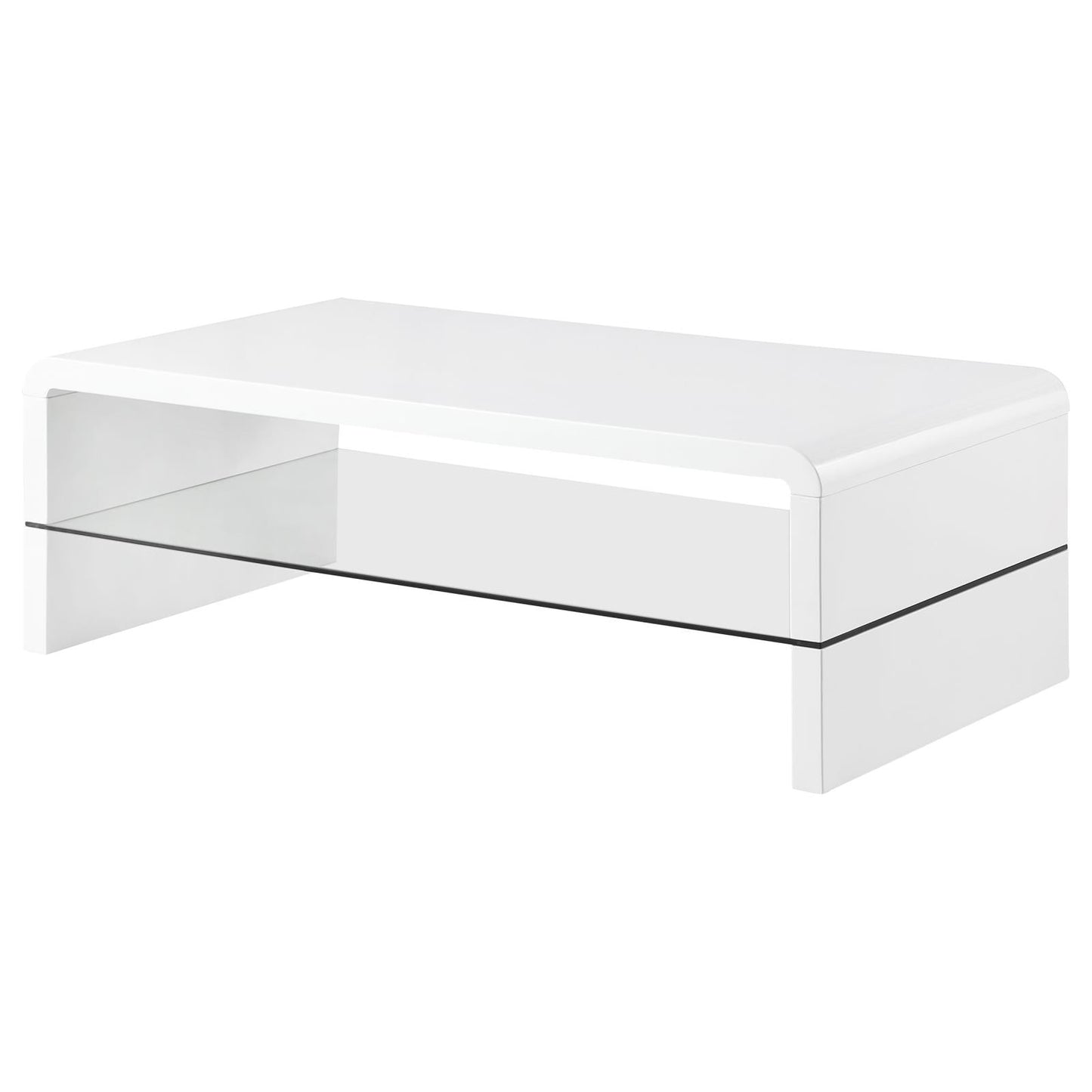 Airell White High Gloss Rectangular Coffee Table with Glass Shelf - 703798 - Luna Furniture - Dallas Store