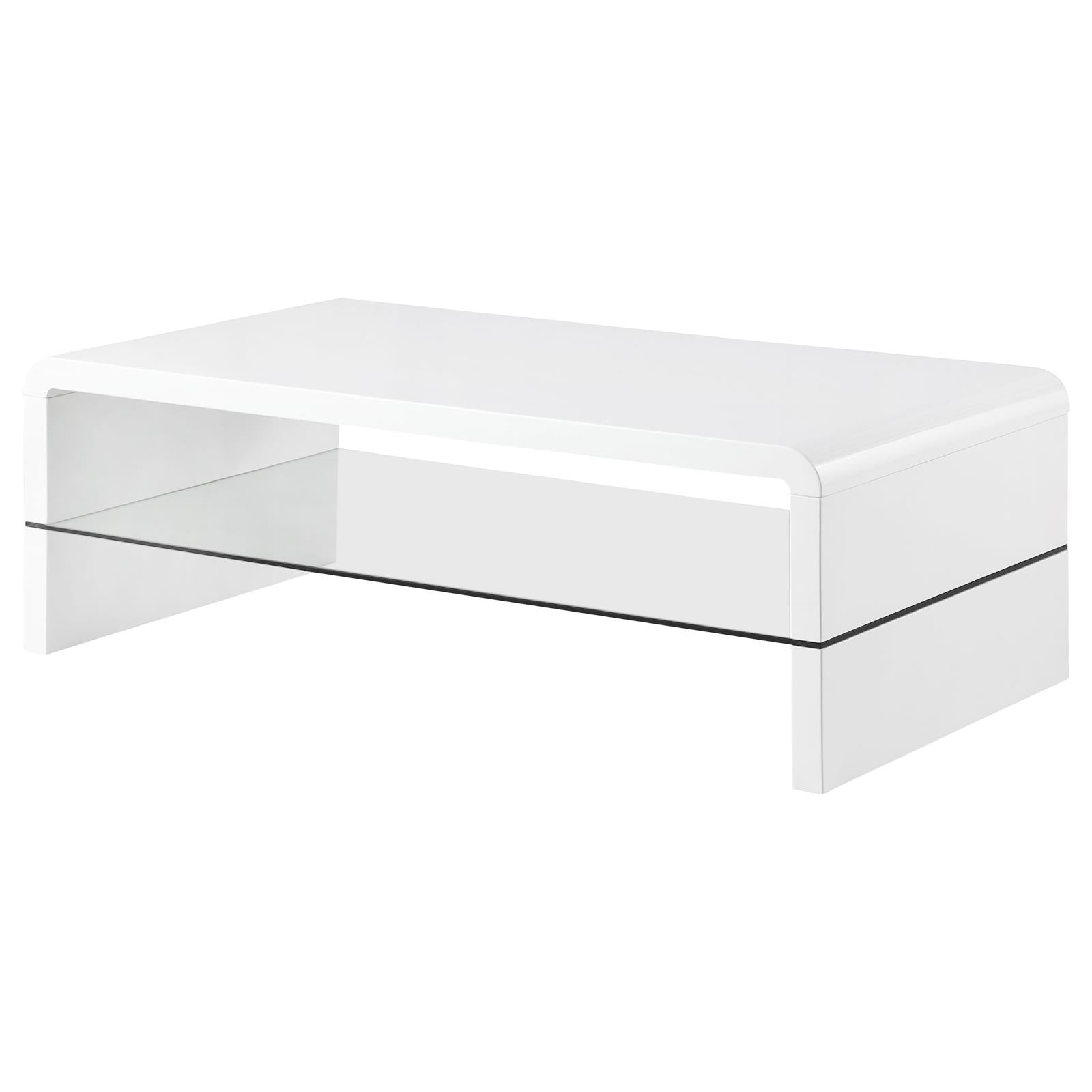 Airell White High Gloss Rectangular Coffee Table with Glass Shelf - 703798 - Luna Furniture - Dallas Store