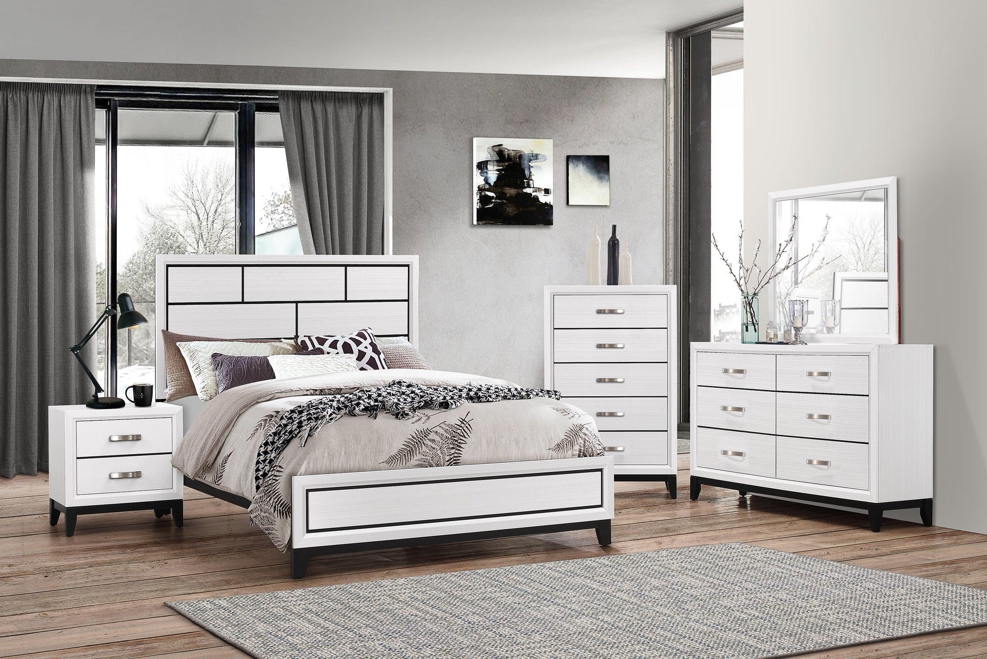 Akerson Chalk Panel Bedroom Set - SET | B4610-Q-HBFB | B4610-KQ-RAIL | B4610-1 | B4610-11 | B4610-2 - Luna Furniture - Dallas Store