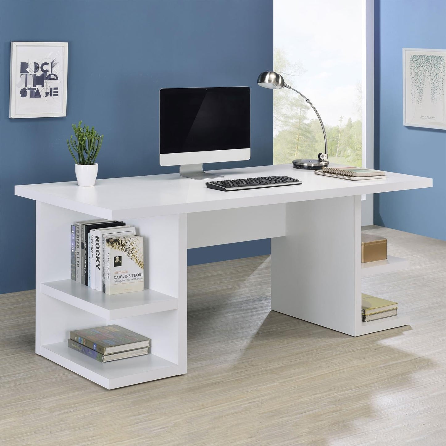 Alice White Writing Desk with Open Shelves - 801455 - Luna Furniture - Dallas Store