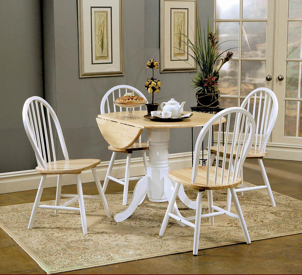 Allison Natural Brown/White Drop Leaf Round Dining Table - 4241 - Luna Furniture - Dallas Store
