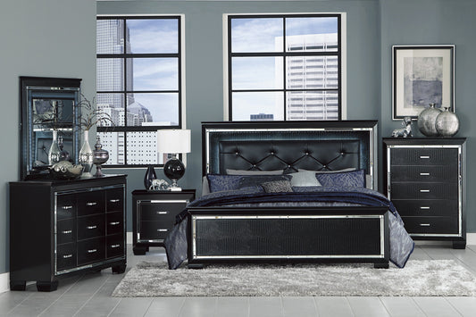 Allura Black LED Upholstered Panel Bedroom Set - SET | 1916KBK-1 | 1916KBK-2 | 1916KBK-3EK | 1916BK-4 | 1916BK-9 - Luna Furniture - Dallas Store