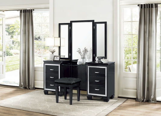 Allura Black Vanity Dresser with Mirror - SET | 1916BK-15R | 1916BK-15L | 1916BK-15M - Luna Furniture - Dallas Store