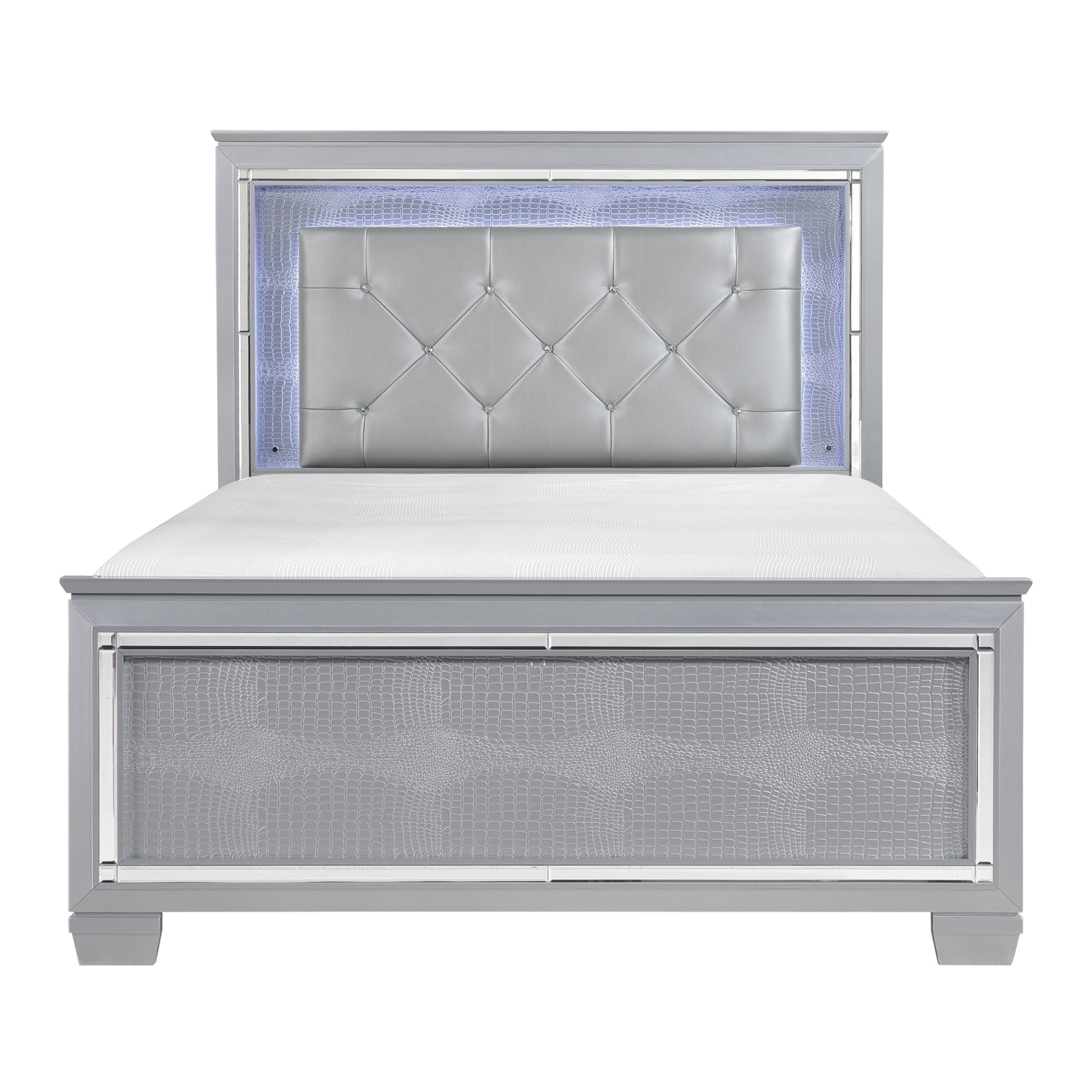 Allura Silver King LED Upholstered Panel Bed - SET | 1916K-1 | 1916K-2 | 1916K-3EK - Luna Furniture - Dallas Store