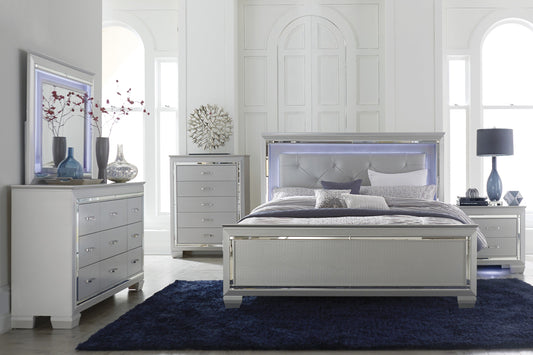 Allura Silver LED Upholstered Panel Bedroom Set - SET | 1916-1 | 1916-2 | 1916-3 | 1916-5 | 1916-6 | 1916-4 - Luna Furniture - Dallas Store
