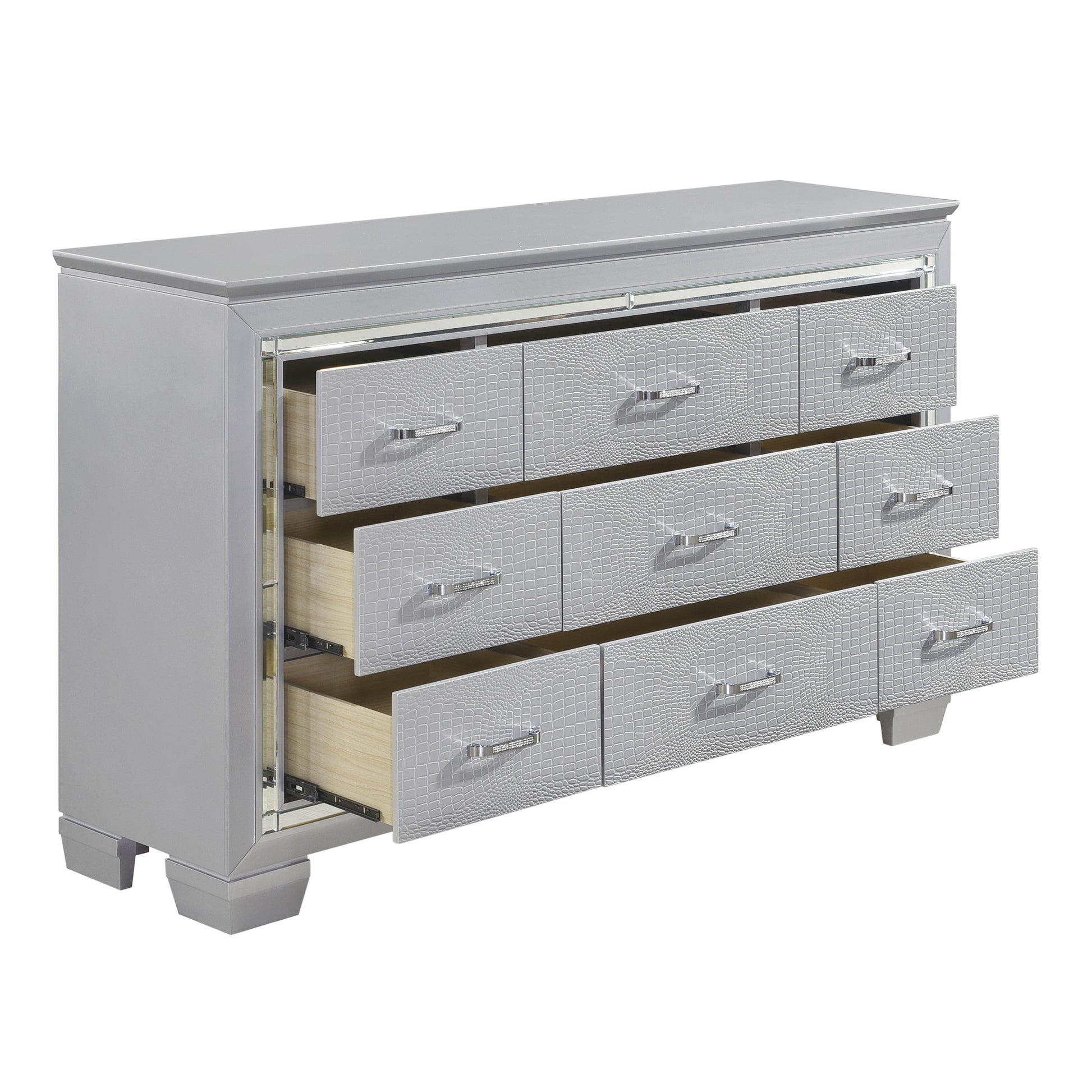 Allura Silver LED Upholstered Panel Youth Bedroom Set - SET | 1916F-1 | 1916F-2 | 1916F-3 | 1916-4 | 1916-9 - Luna Furniture - Dallas Store