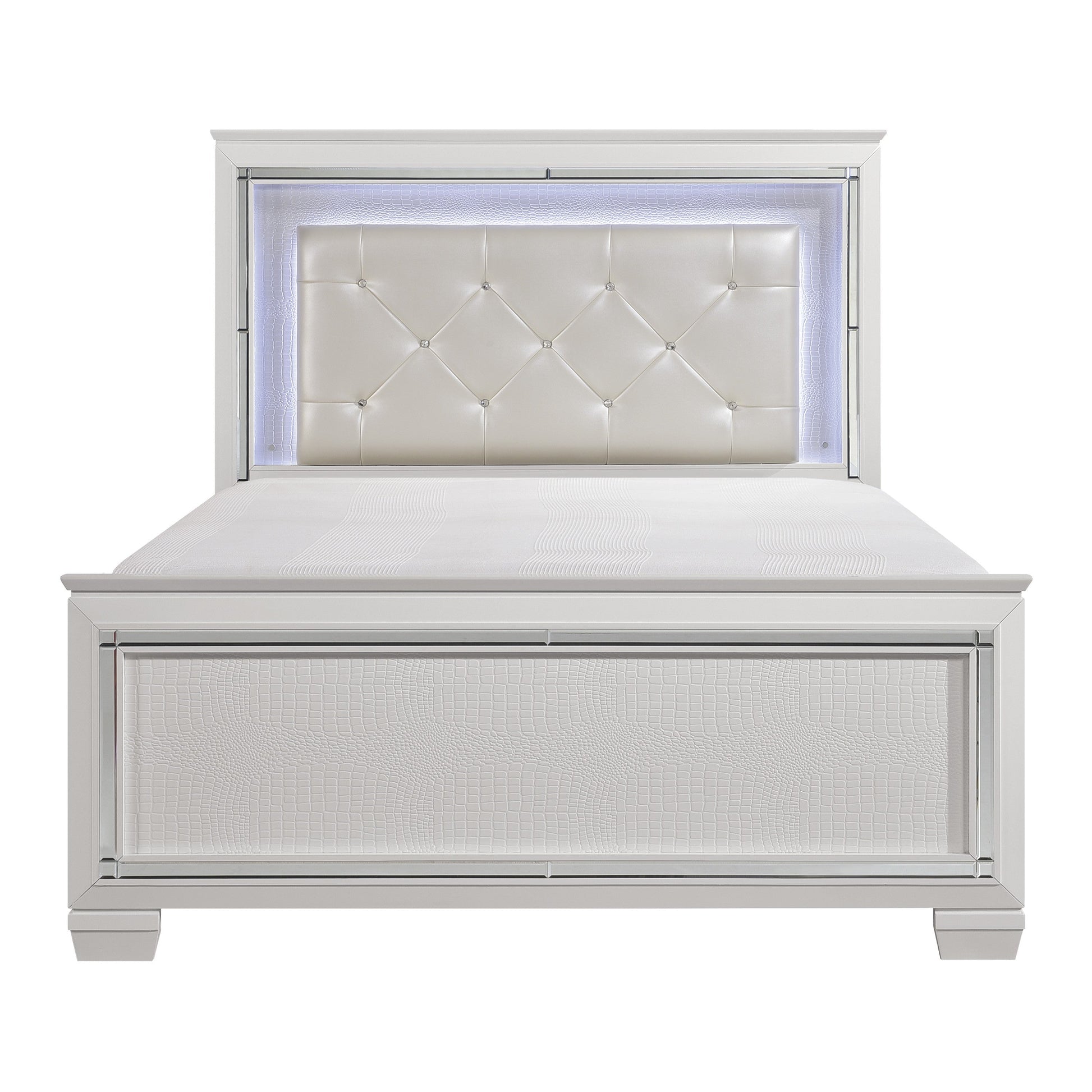 Allura White Full LED Upholstered Panel Bed - SET | 1916FW-1 | 1916FW-2 | 1916FW-3 - Luna Furniture - Dallas Store