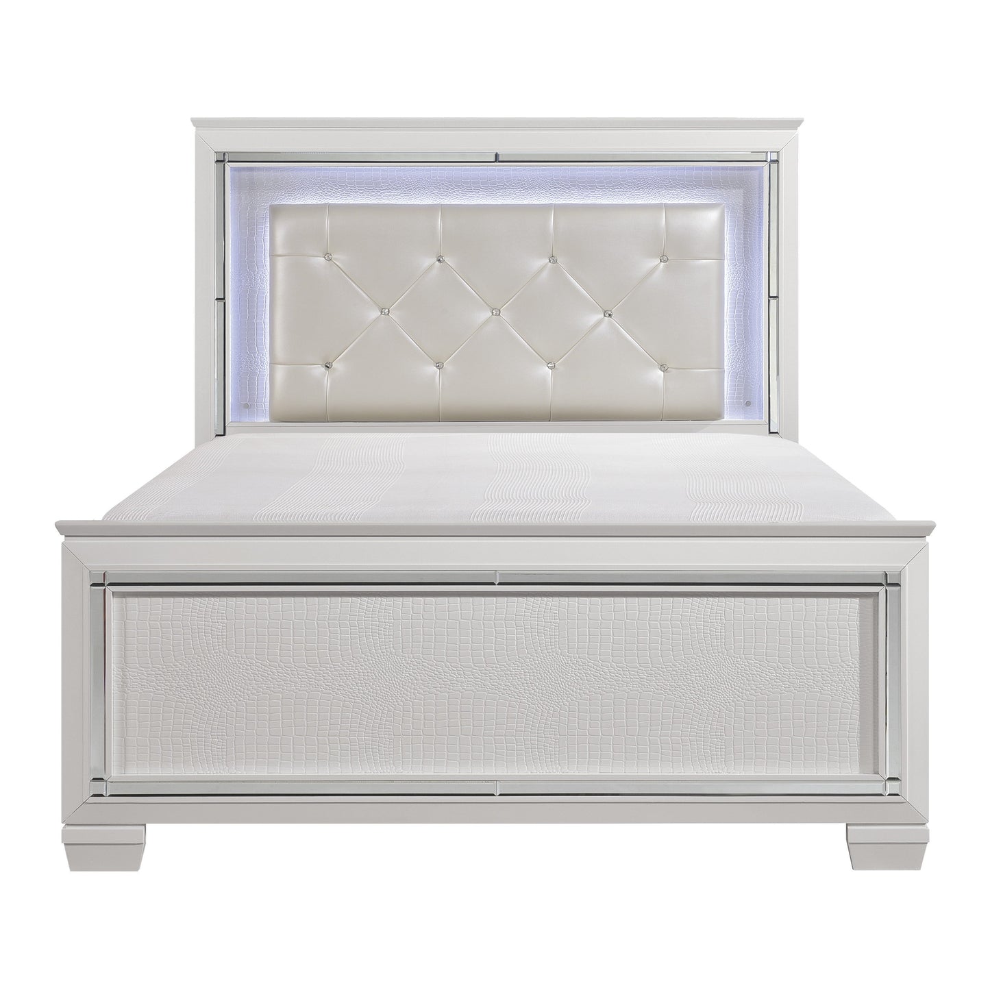 Allura White King LED Upholstered Panel Bed - SET | 1916KW-1 | 1916KW-2 | 1916KW-3EK - Luna Furniture - Dallas Store