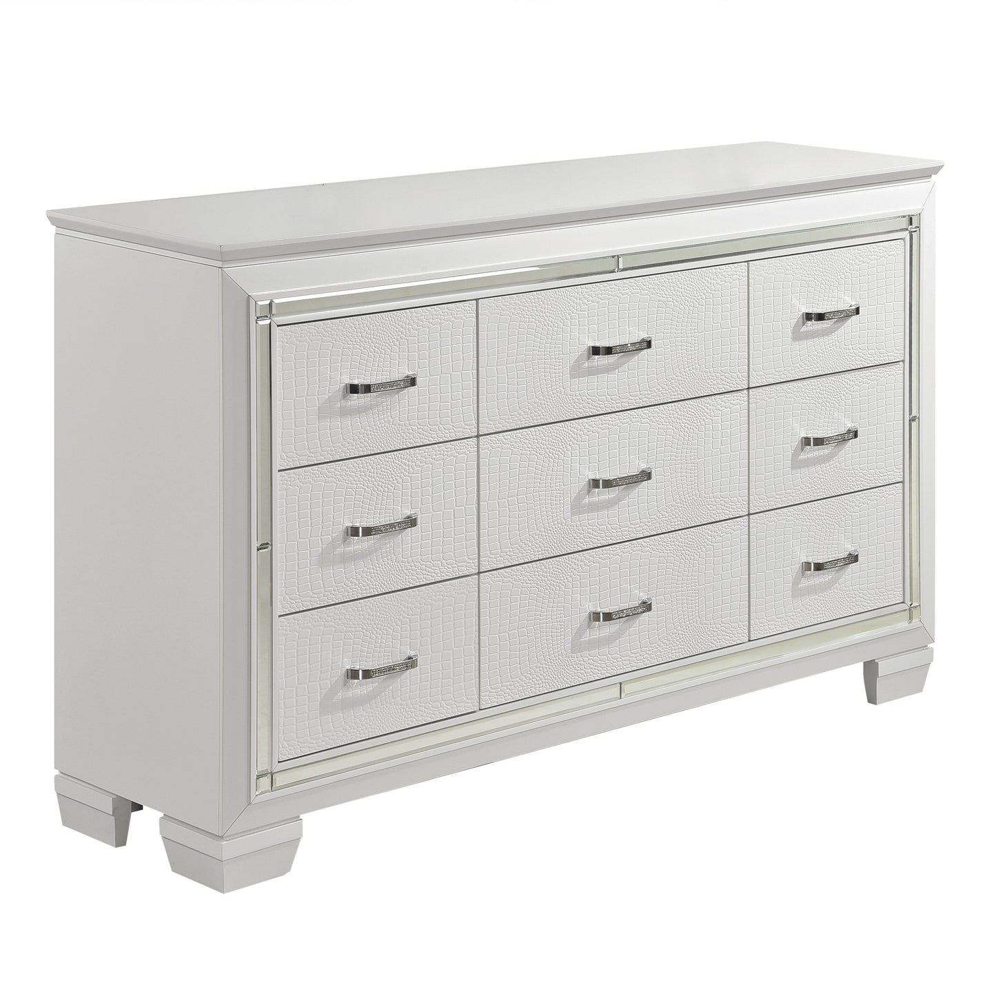 Allura White LED Upholstered Panel Bedroom Set - SET | 1916KW-1 | 1916KW-2 | 1916KW-3EK | 1916W-5 | 1916W-4 - Luna Furniture - Dallas Store