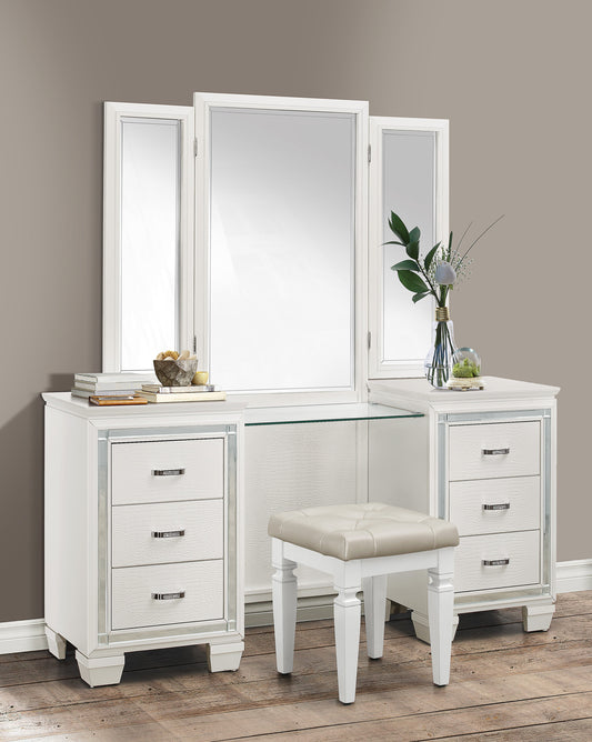 Allura White Vanity Dresser with Mirror - SET | 1916W-15R | 1916W-15L | 1916W-15M - Luna Furniture - Dallas Store