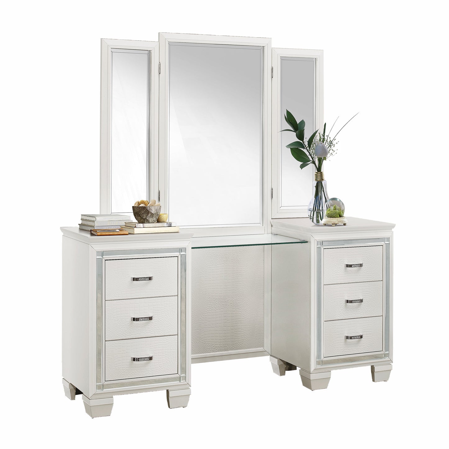 Allura White Vanity Dresser with Mirror - SET | 1916W-15R | 1916W-15L | 1916W-15M - Luna Furniture - Dallas Store