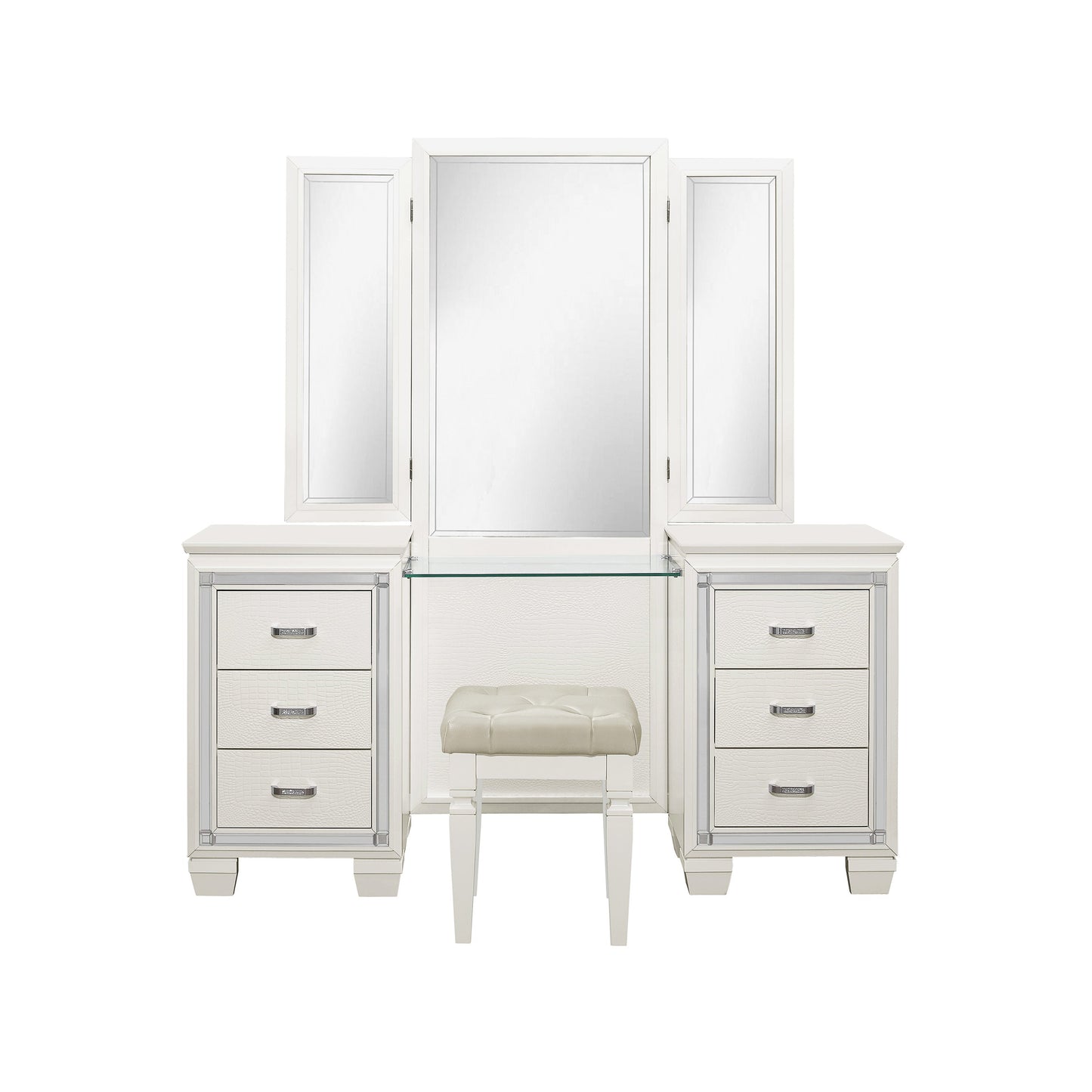 Allura White Vanity Dresser with Mirror - SET | 1916W-15R | 1916W-15L | 1916W-15M - Luna Furniture - Dallas Store