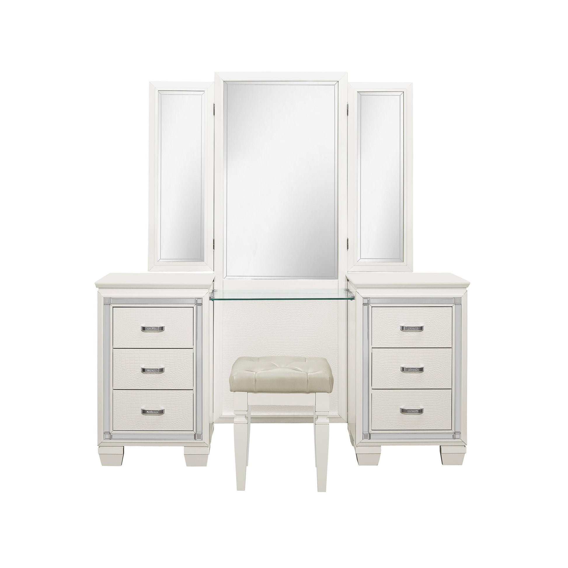 Allura White Vanity Dresser with Mirror - SET | 1916W-15R | 1916W-15L | 1916W-15M - Luna Furniture - Dallas Store