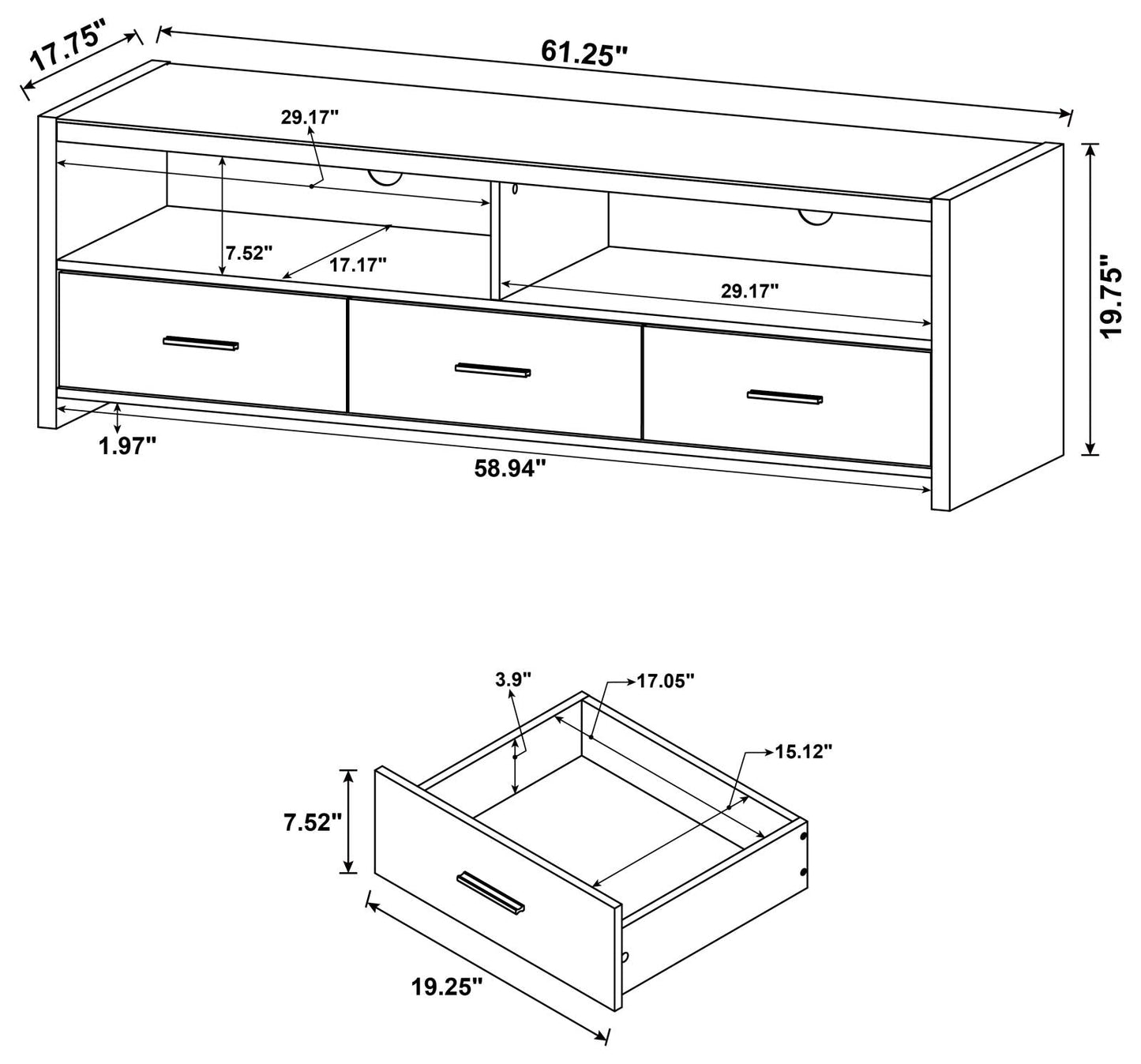 Alton 62" 3-Drawer TV Console Black Oak - 700645 - Luna Furniture - Dallas Store