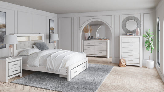 Altyra White LED Bookcase Upholstered Footboard Storage Platform Bedroom Set - SET | B2640-56S | B2640-69 | B2640-95 | B2640-31 | B2640-36 | B2640-92 | B2640-46 | B100-14 - Luna Furniture - Dallas Store