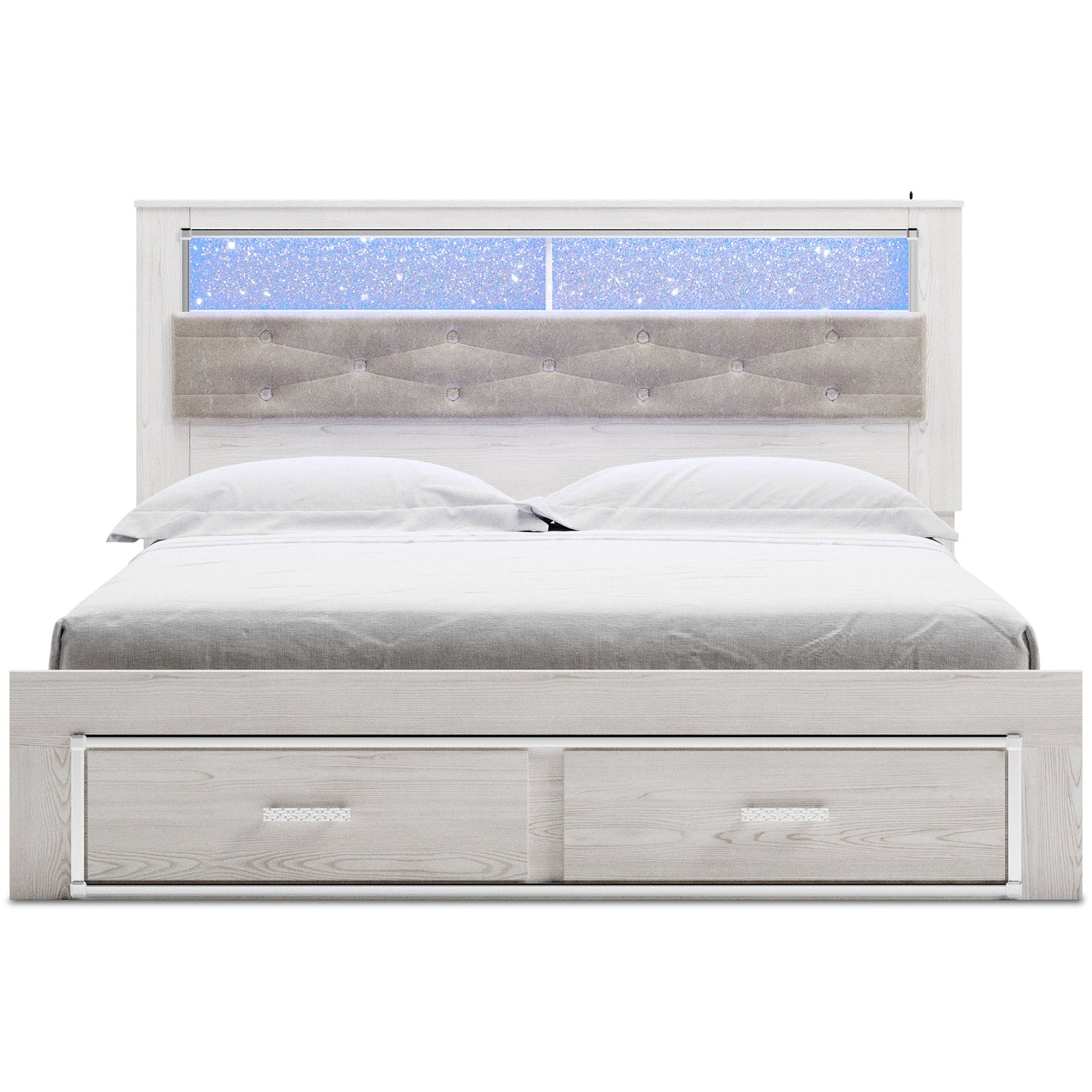 Altyra White LED Bookcase Upholstered Footboard Storage Platform Bedroom Set - SET | B2640-56S | B2640-69 | B2640-95 | B2640-31 | B2640-36 | B2640-92 | B2640-46 | B100-14 - Luna Furniture - Dallas Store