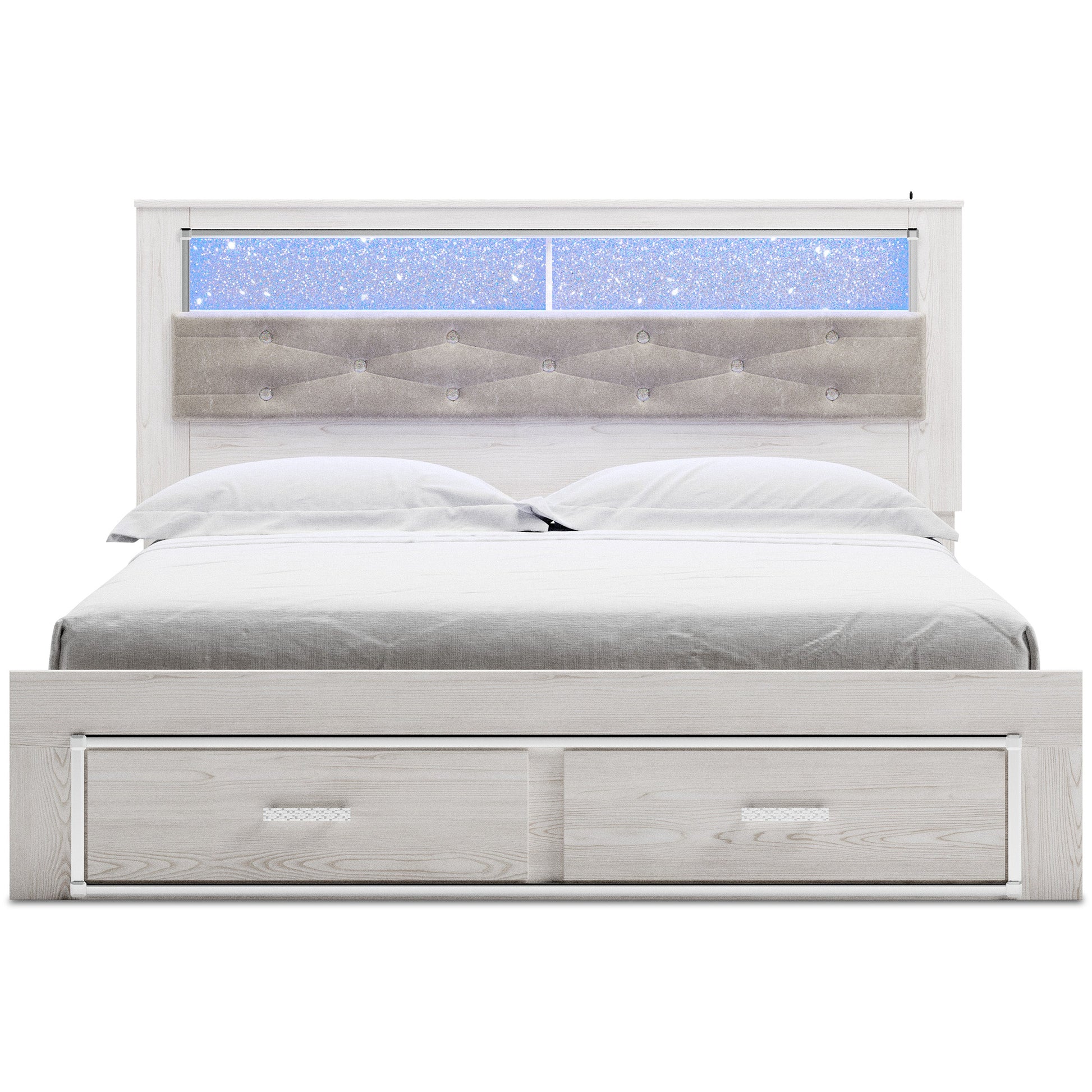 Altyra White LED Bookcase Upholstered Footboard Storage Platform Bedroom Set - SET | B2640-56S | B2640-69 | B2640-95 | B2640-31 | B2640-36 | B2640-92 | B2640-46 | B100-14 - Luna Furniture - Dallas Store
