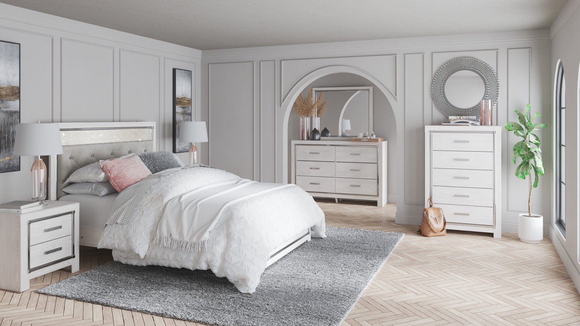 Altyra White LED Upholstered Panel Youth Bedroom Set - SET | B2640-52 | B2640-53 | B2640-83 | B2640-31 | B2640-36 - Luna Furniture - Dallas Store