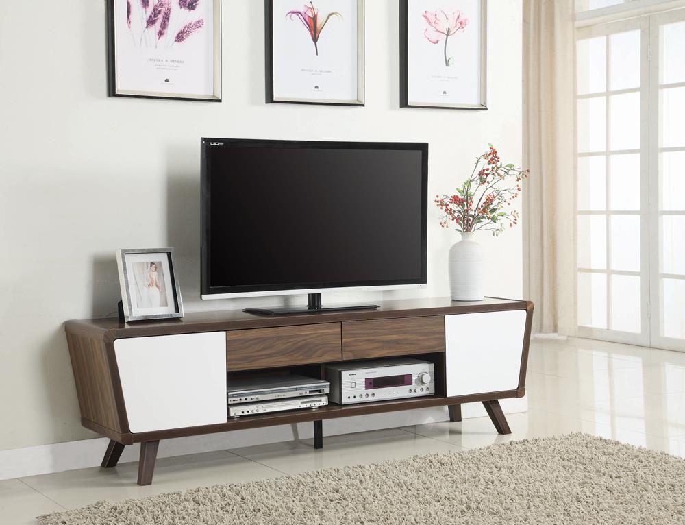 Alvin 2-Drawer TV Console Dark Walnut/Glossy White - 700793 - Luna Furniture - Dallas Store
