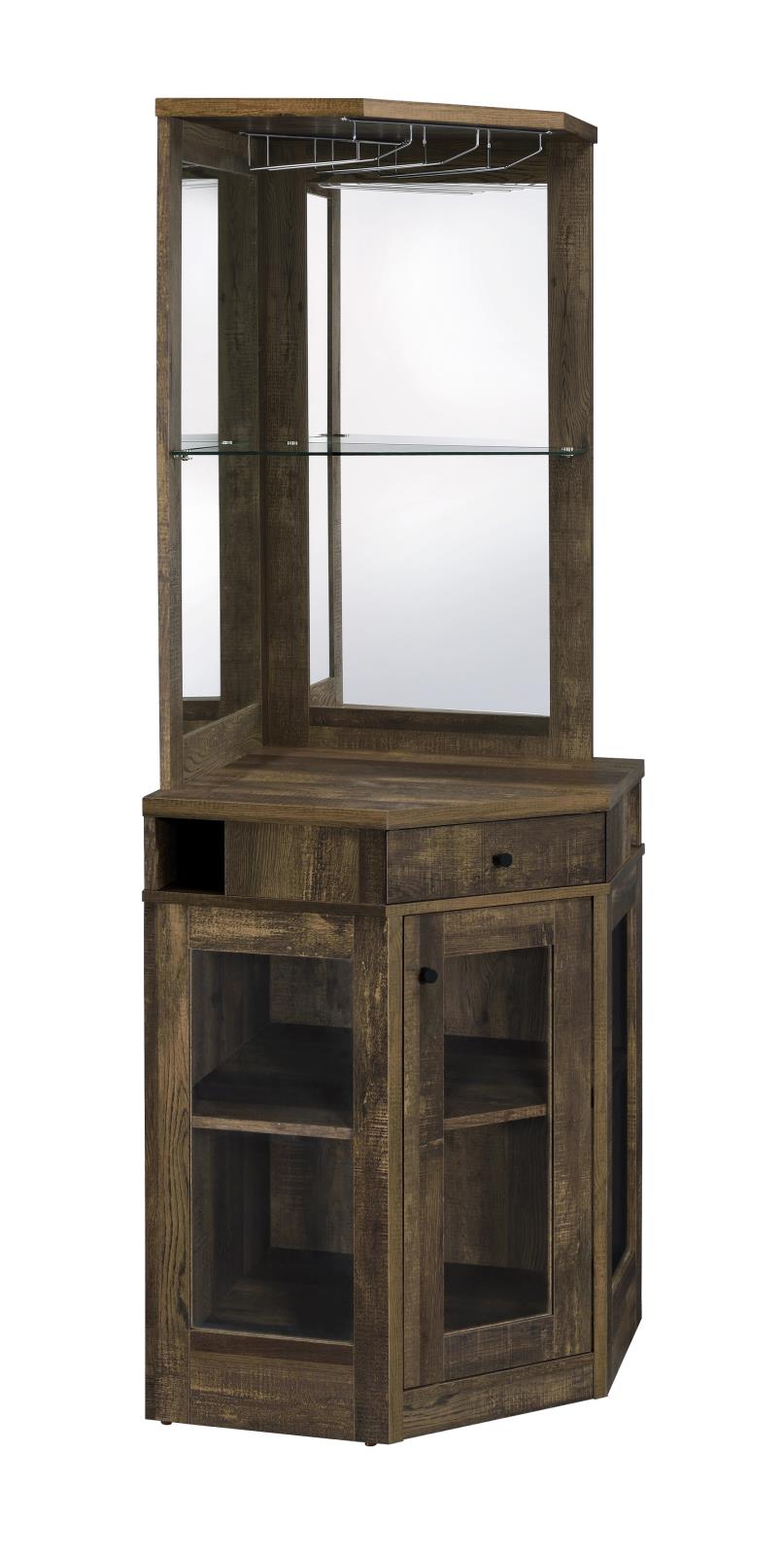 Alviso Rustic Oak Corner Bar Cabinet with Stemware Rack - 182303 - Luna Furniture - Dallas Store