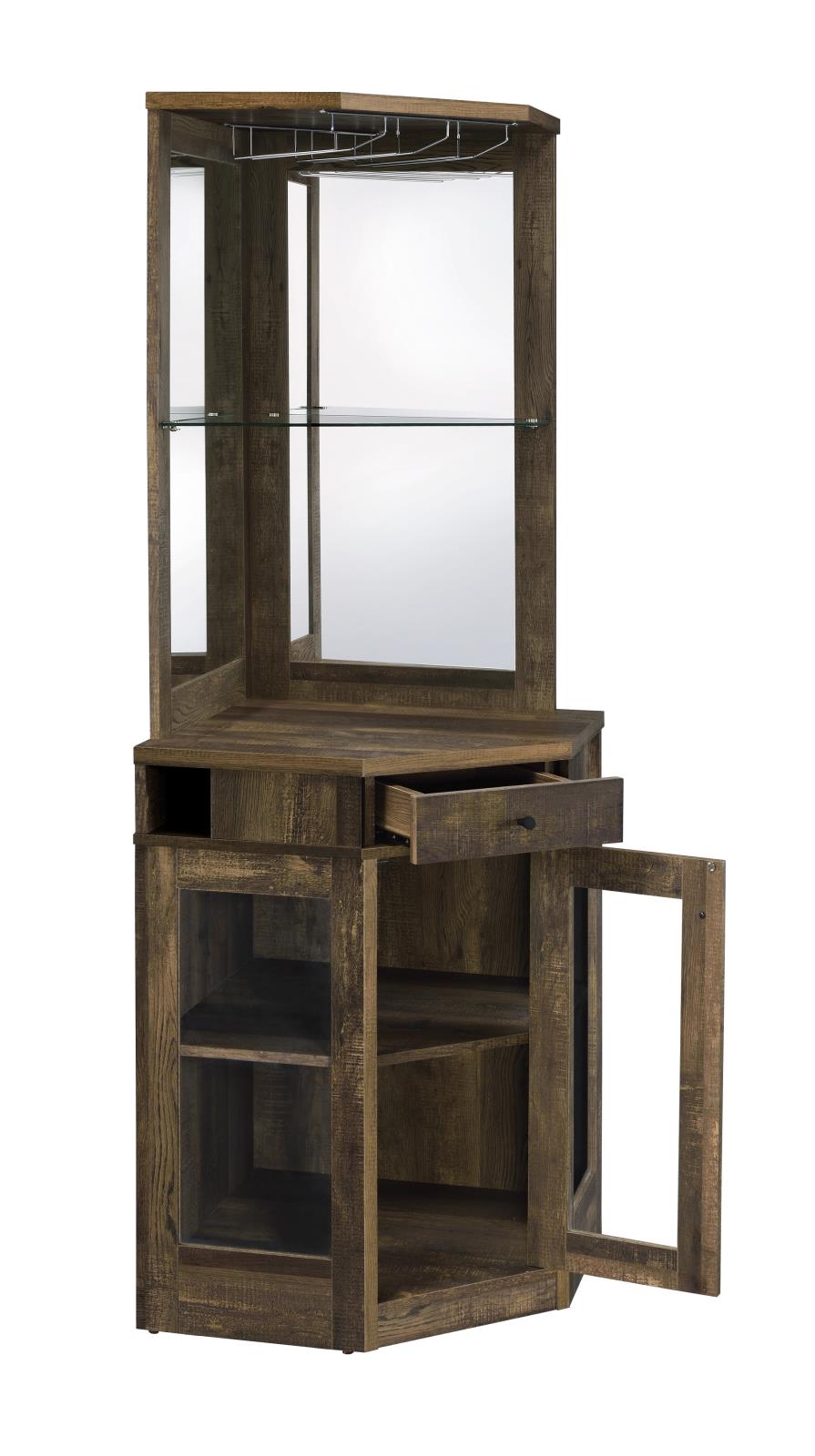 Alviso Rustic Oak Corner Bar Cabinet with Stemware Rack - 182303 - Luna Furniture - Dallas Store