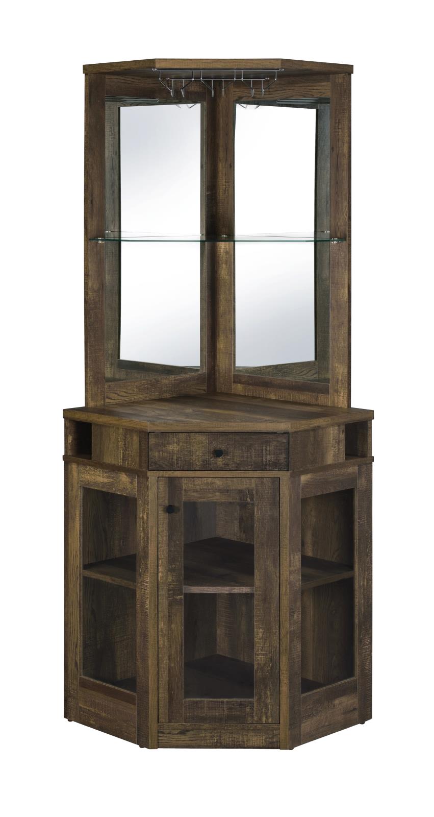 Alviso Rustic Oak Corner Bar Cabinet with Stemware Rack - 182303 - Luna Furniture - Dallas Store