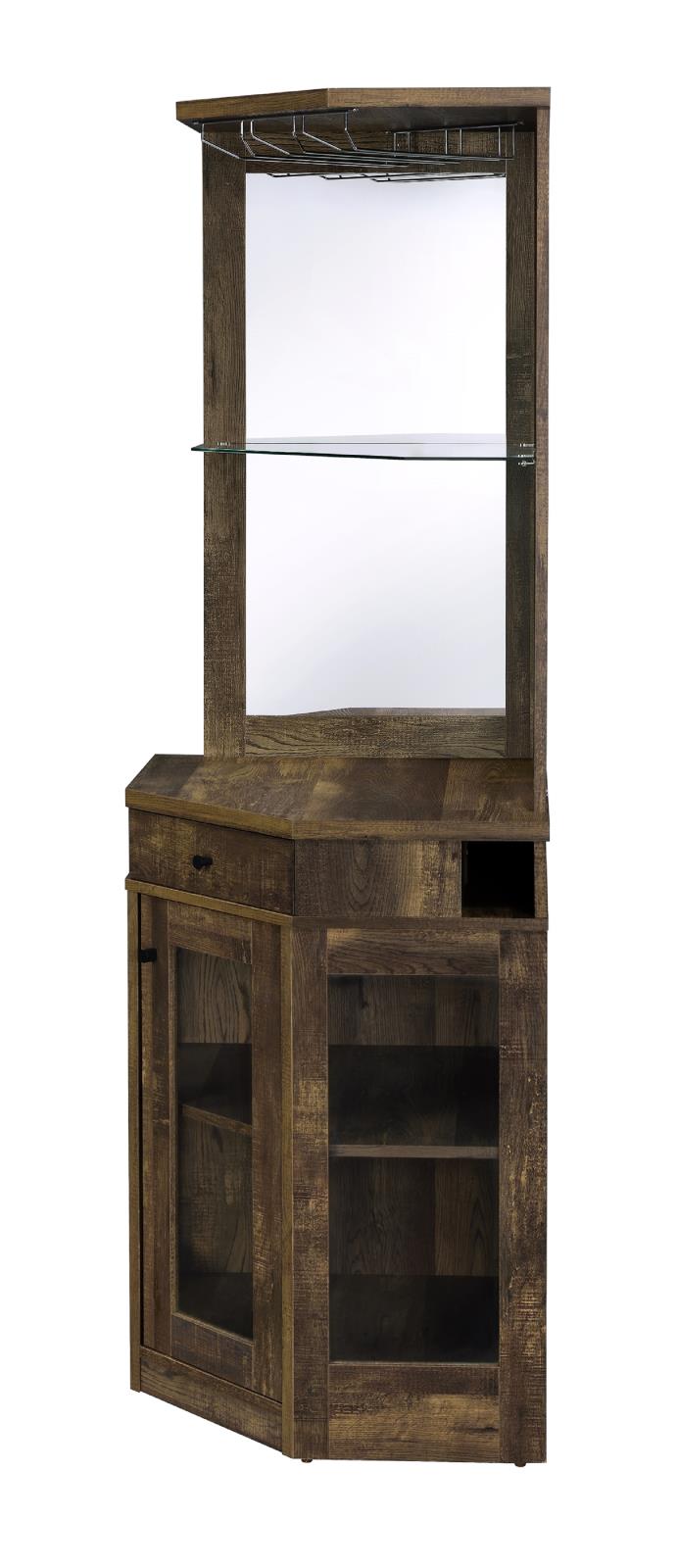 Alviso Rustic Oak Corner Bar Cabinet with Stemware Rack - 182303 - Luna Furniture - Dallas Store