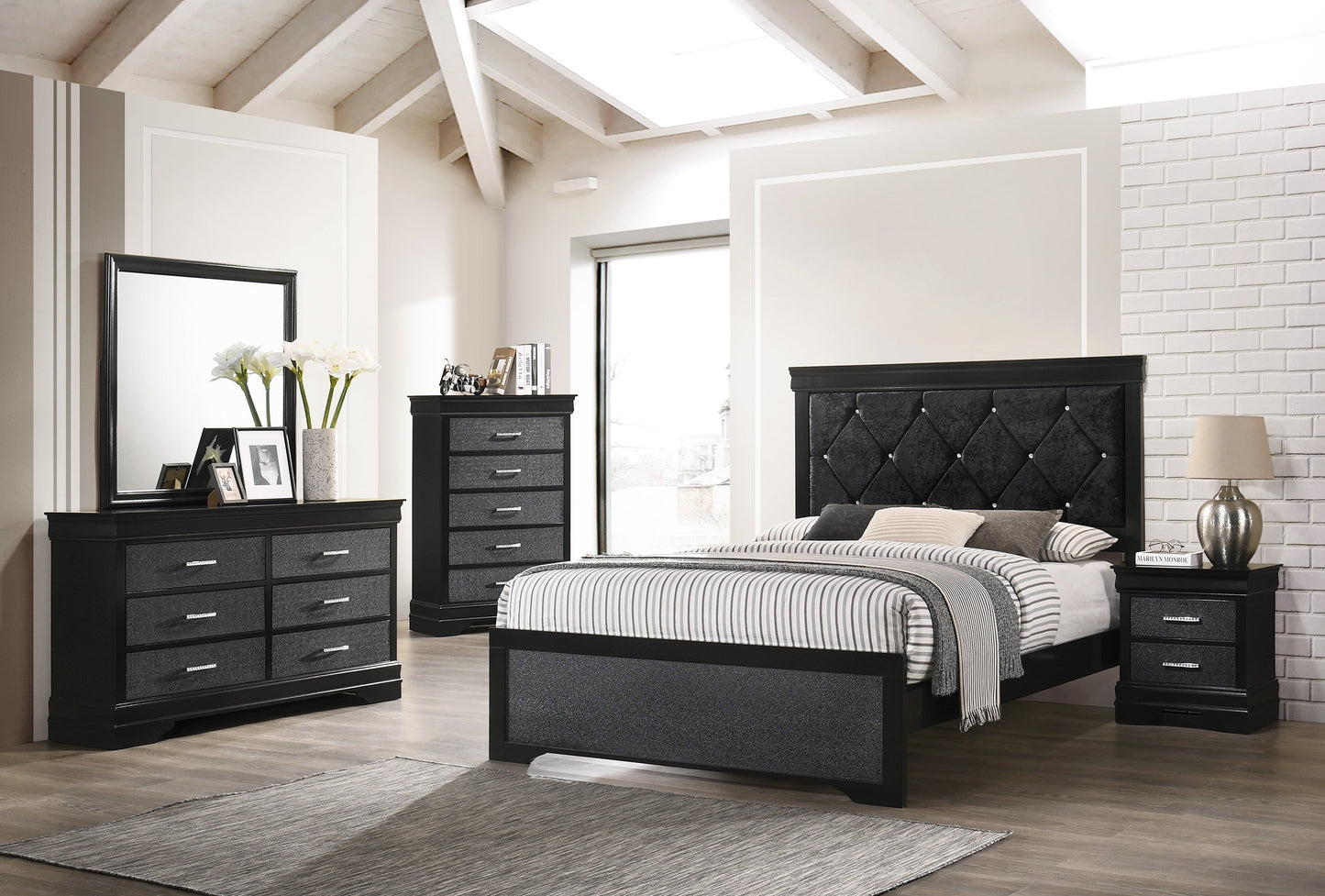 Amalia Black King Panel Bed - SET | B6918-K-HBFB | B6918-KQ-RAIL - Luna Furniture - Dallas Store