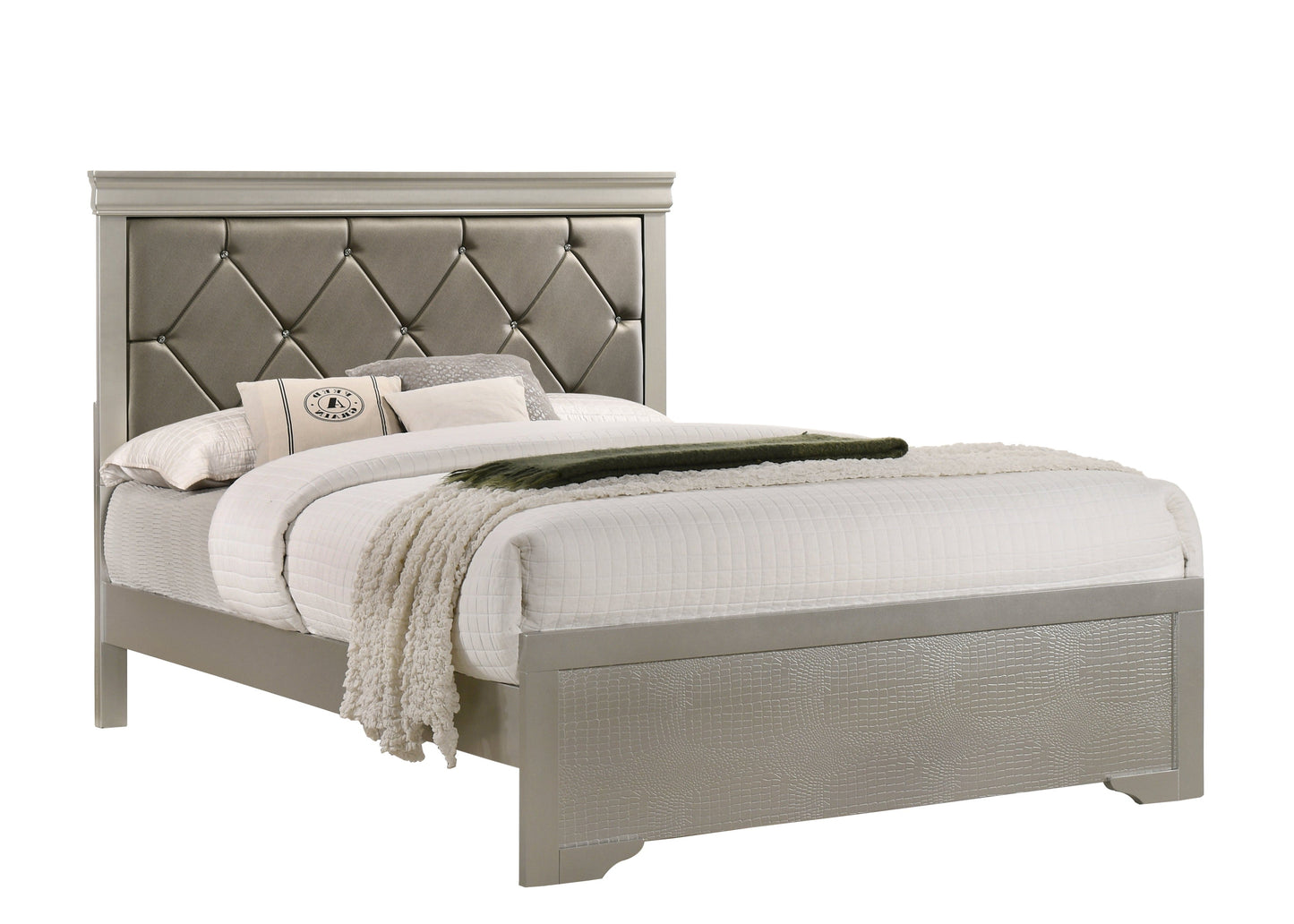 Amalia Silver Queen Panel Bed - SET | B6910-Q-HBFB | B6910-KQ-RAIL - Luna Furniture - Dallas Store
