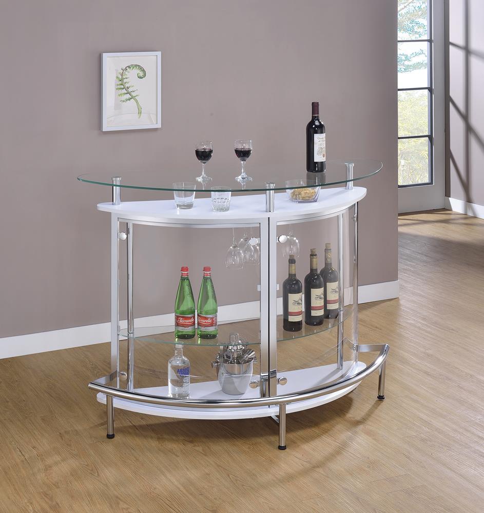Amarillo White/Chrome 2-Tier Bar Unit - 101066 - Luna Furniture - Dallas Store