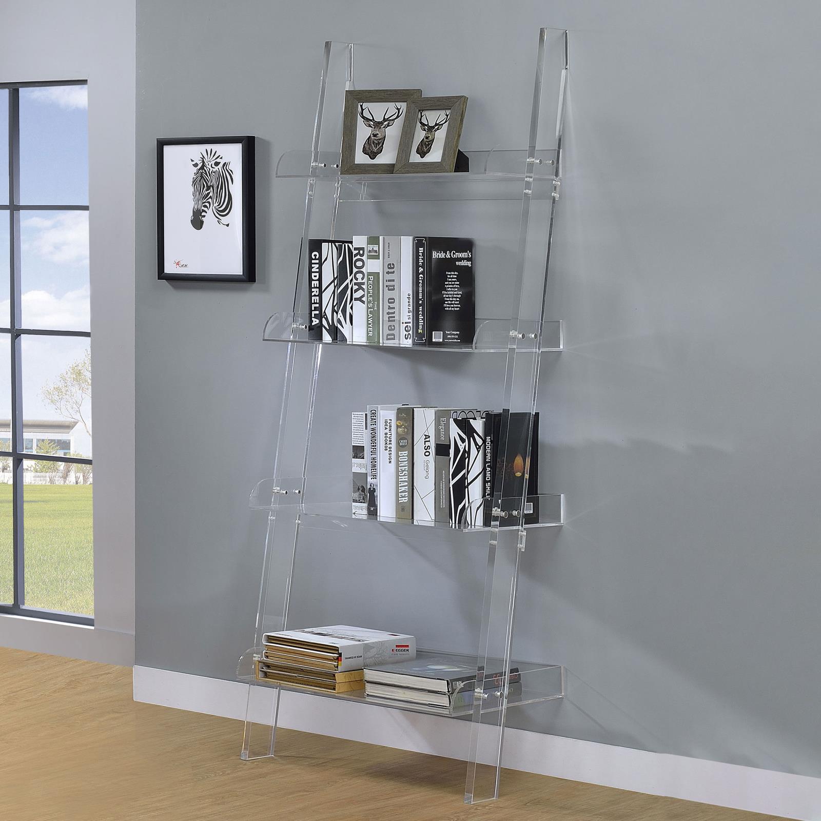 Amaturo Clear 4-Shelf Ladder Bookcase - 801553 - Luna Furniture - Dallas Store