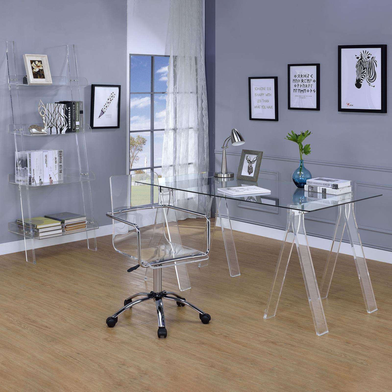 Amaturo Clear 4-Shelf Ladder Bookcase - 801553 - Luna Furniture - Dallas Store