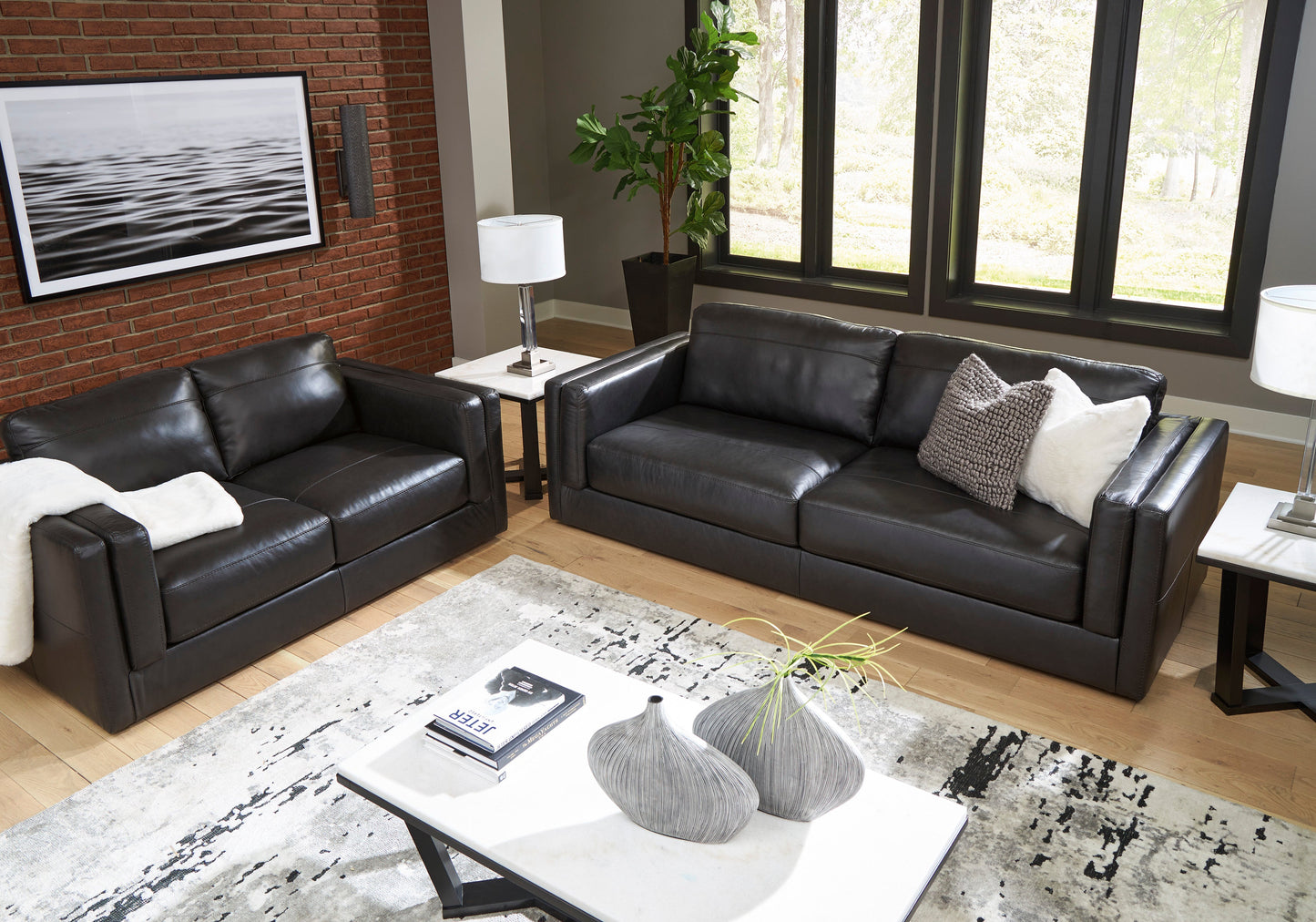 Amiata Onyx Leather Living Room Set - SET | 5740538 | 5740535 - Luna Furniture - Dallas Store