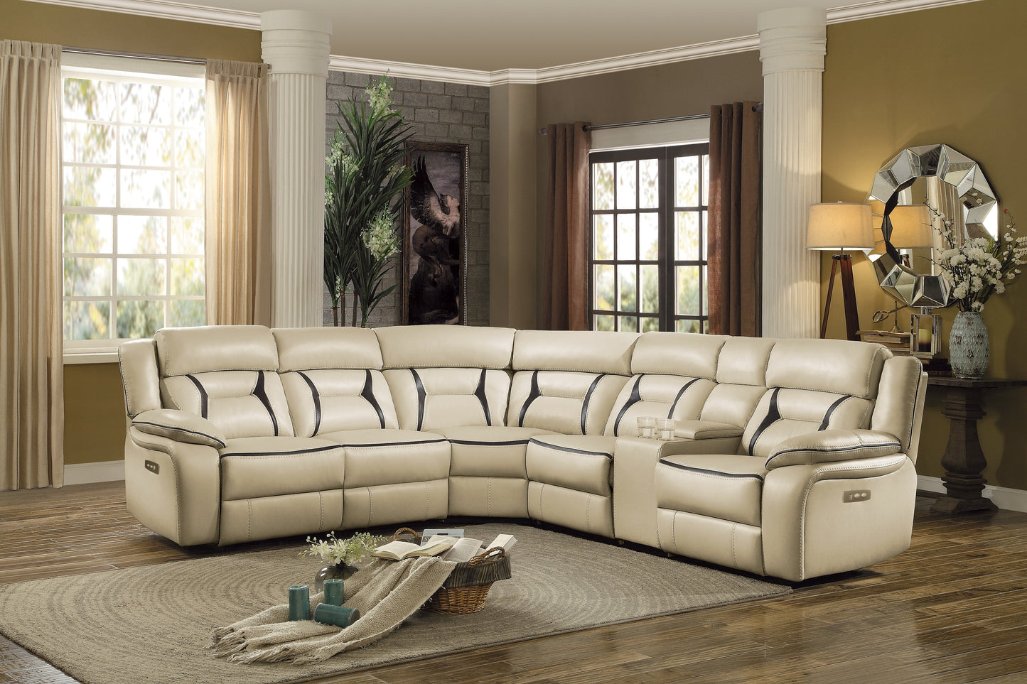 Amite Beige Power Reclining Sectional - SET | 8229-LRPW | 8229-RRPW | 8229-AC | 8229-ARPW | 8229-CN | 8229-CR - Luna Furniture - Dallas Store