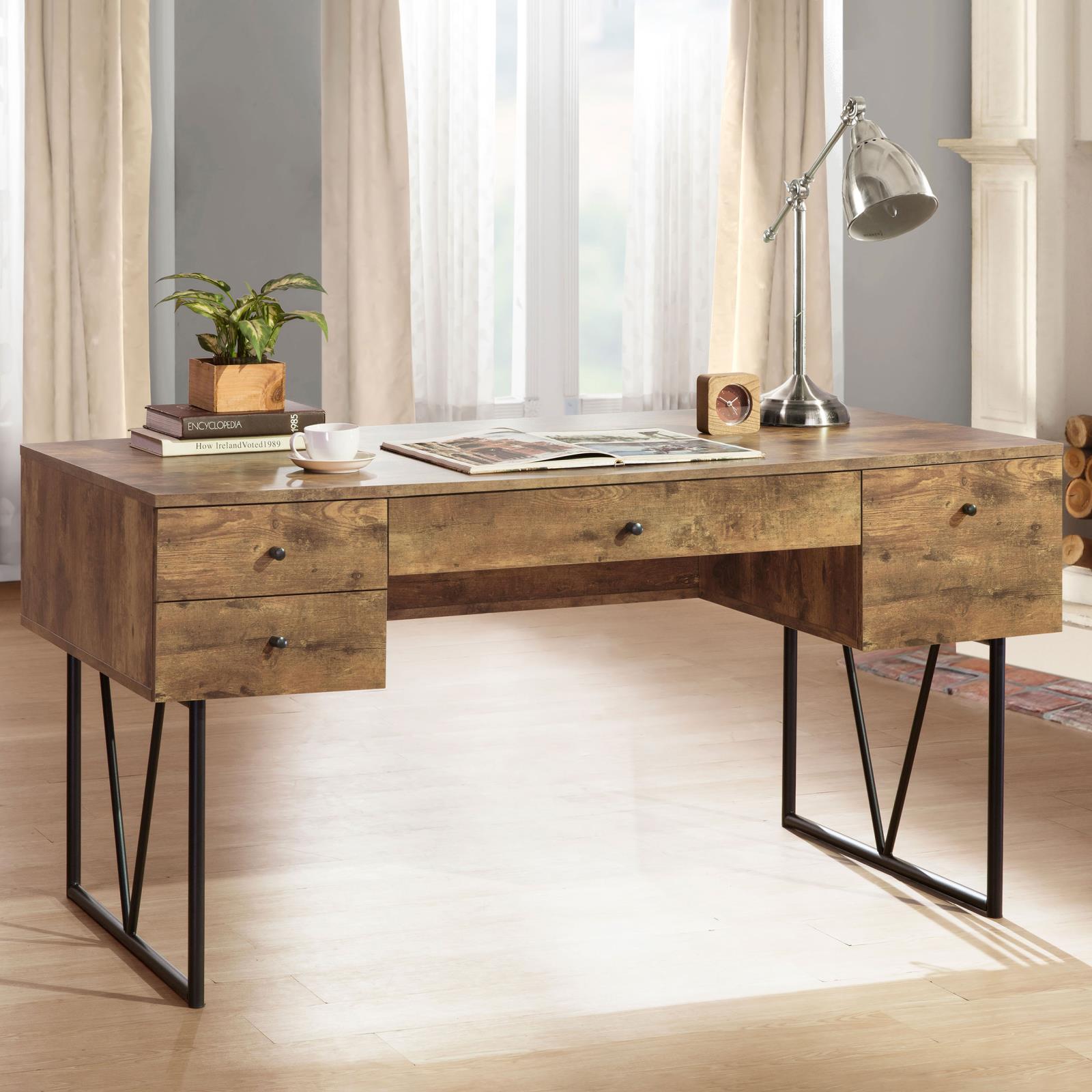 Analiese Antique Nutmeg 4-Drawer Writing Desk - 800999 - Luna Furniture - Dallas Store