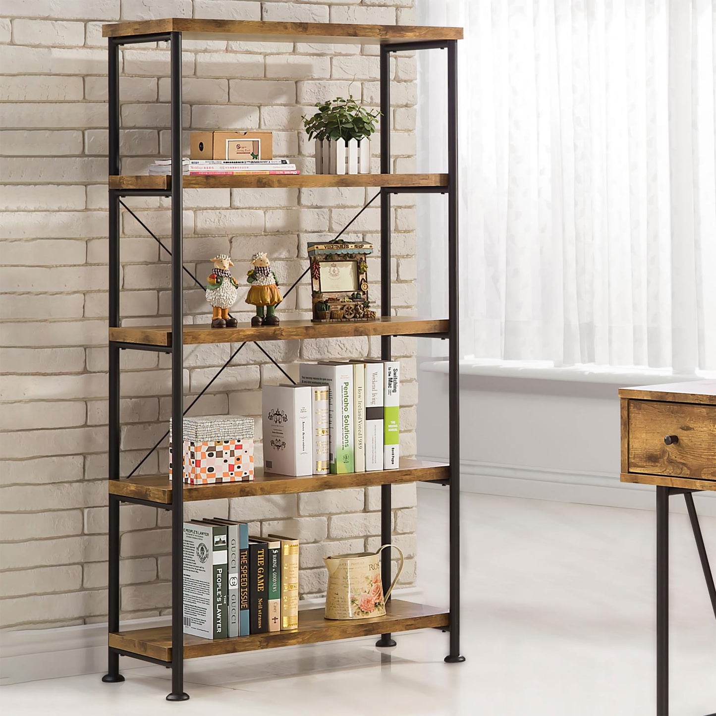 Analiese Antique Nutmeg 4-Shelf Bookcase - 801542 - Luna Furniture - Dallas Store