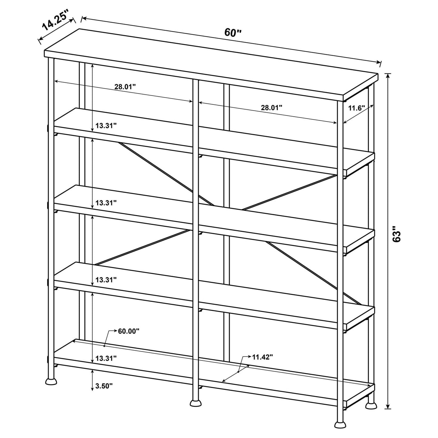 Analiese Antique Nutmeg 4-Shelf Open Bookcase - 801543 - Luna Furniture - Dallas Store