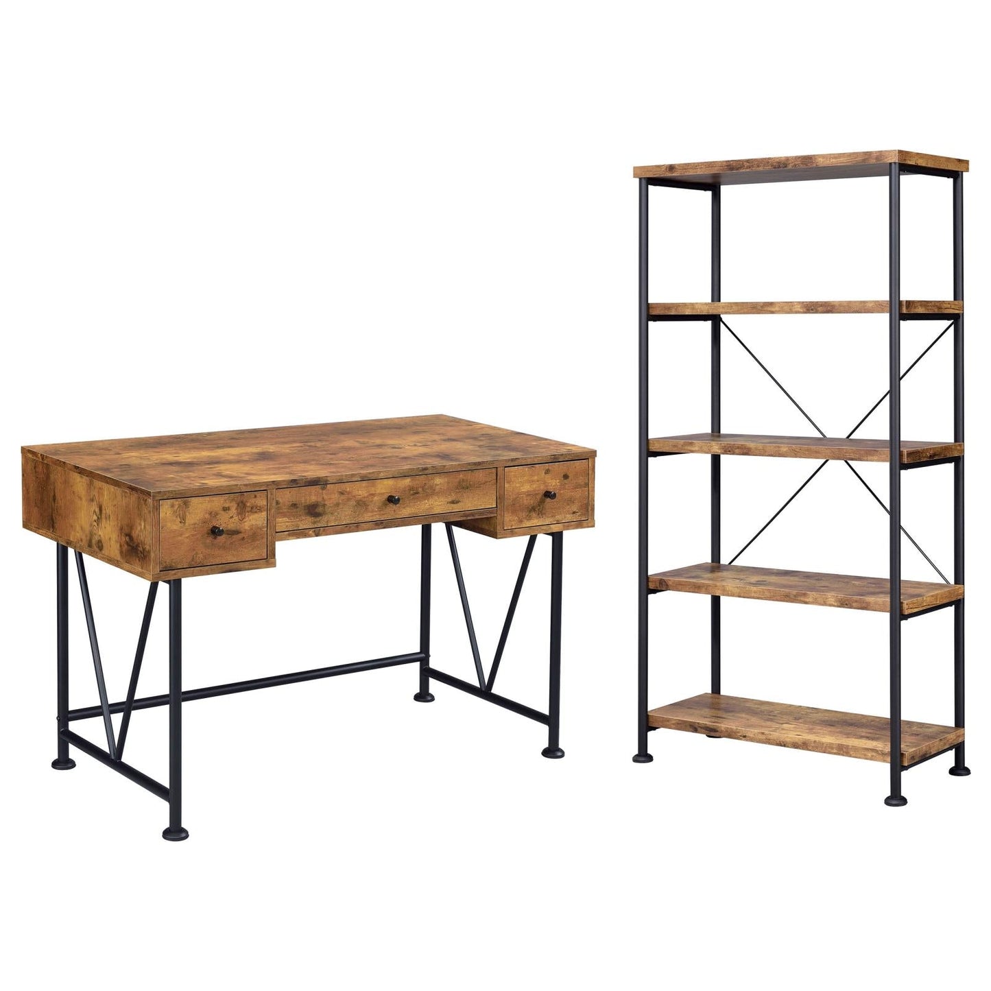 Analiese Antique Nutmeg/Black 2-Piece 3-Drawer Writing Desk Set - 801541-S2 - Luna Furniture - Dallas Store